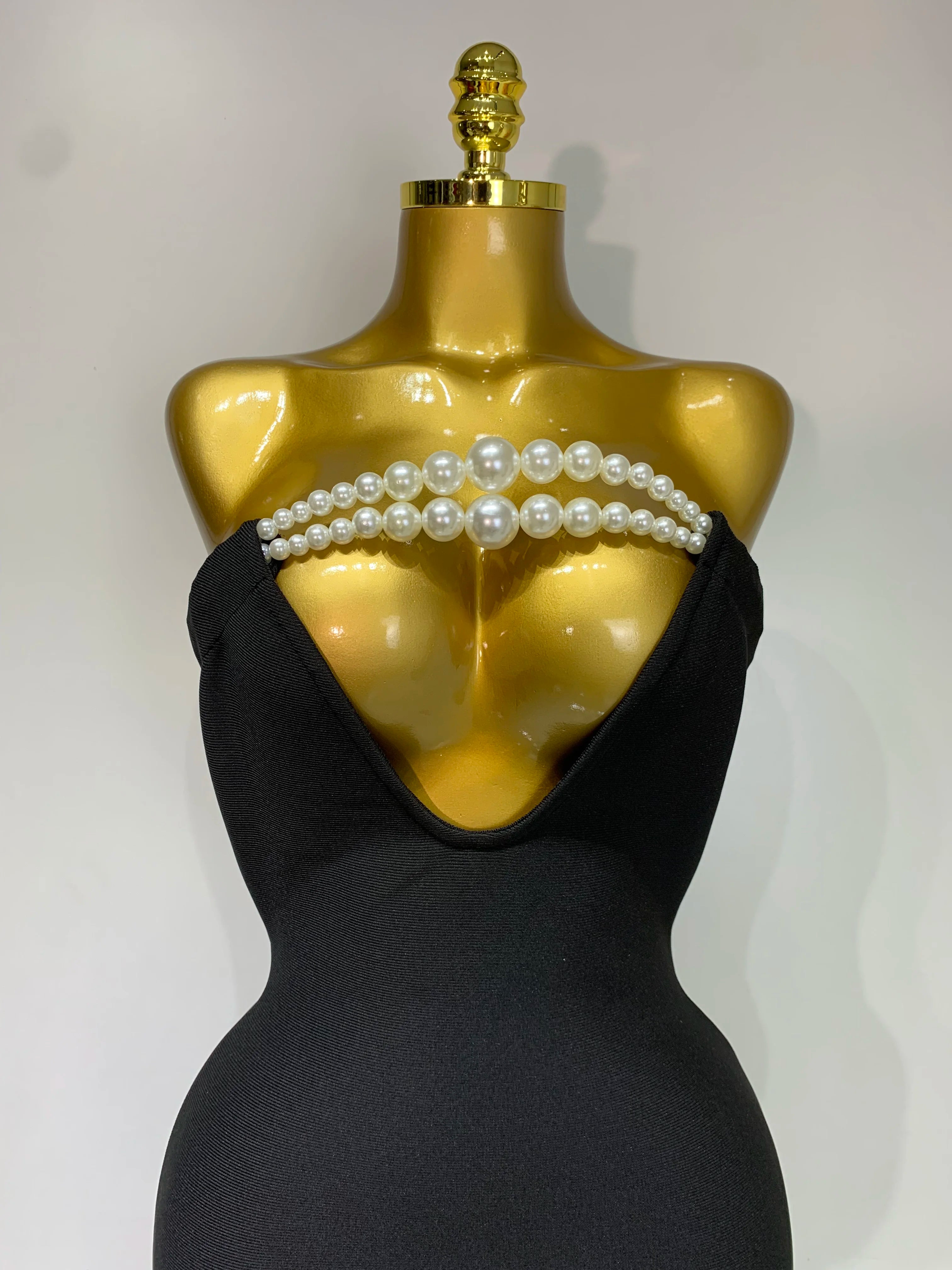 Women Sexy Backless Strapless Black Beading Long Bandage Bodycon Dress 2025 Celebrity Elegant Evening Luxury Birthday Dresses