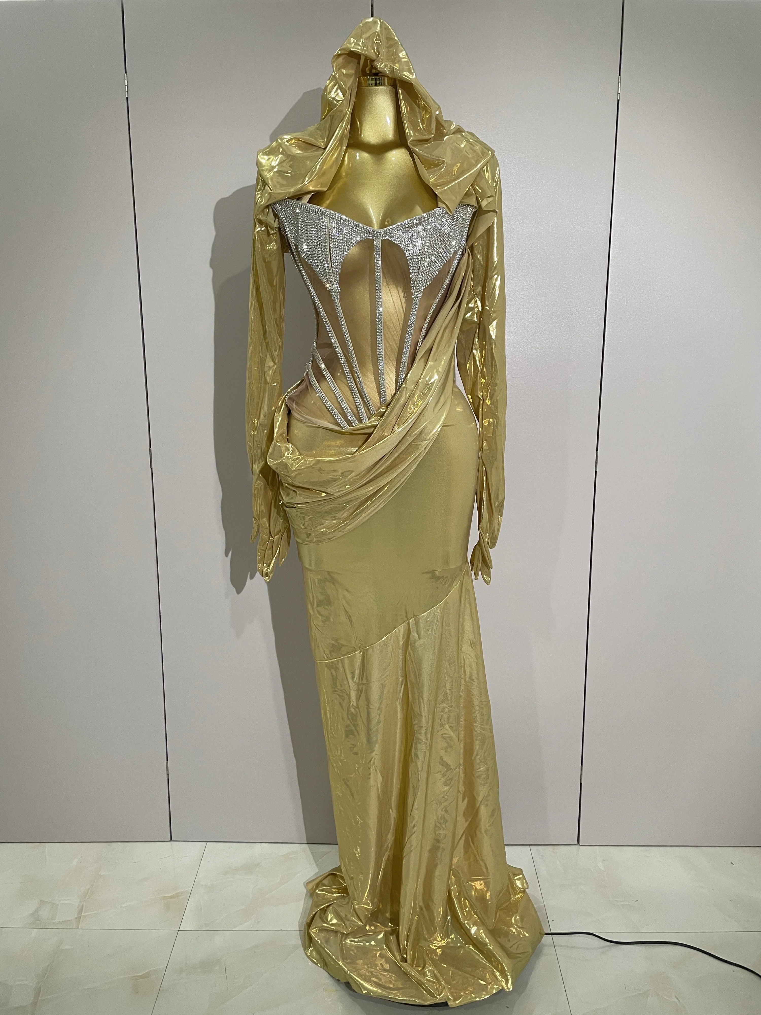 Stage Costume Sparkly Nightclub Gogo Party Dress Women Carnival Party Outfit Festival Cool Clothing Hoodie Dress Two Piece Set