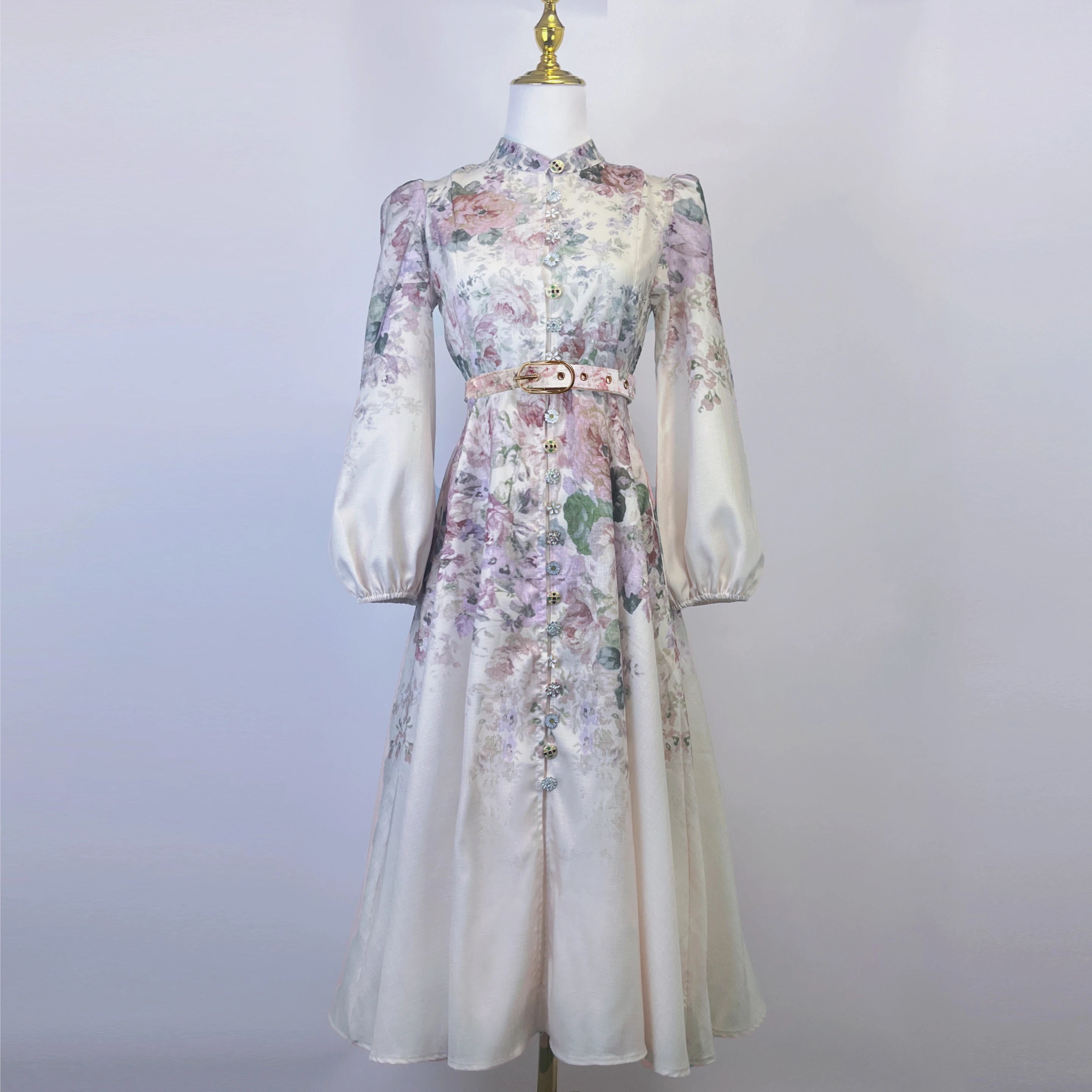 Shot Spot Australian Design Single-Breasted Sleeve Cotton Linen Spring And Summer New Midi Dress With Bel