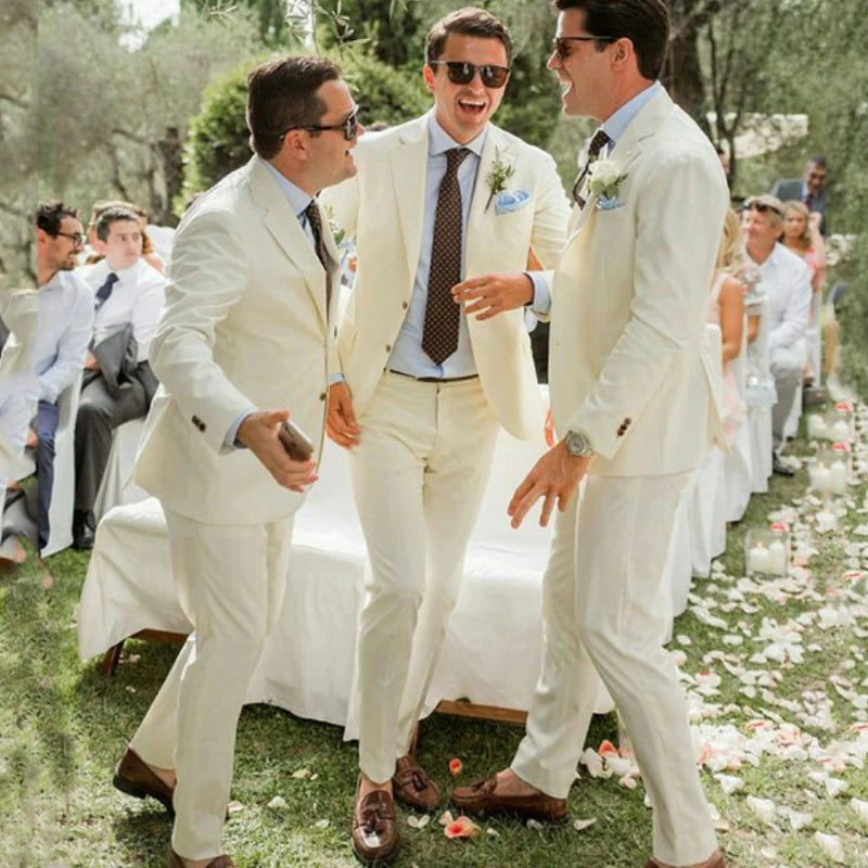 Abiti da matrimonio in lino per uomini slim fit groomsmen smoking da 2 pezzi blazer di moda maschio taglio dentellato (giacca+pantaloni) 2024