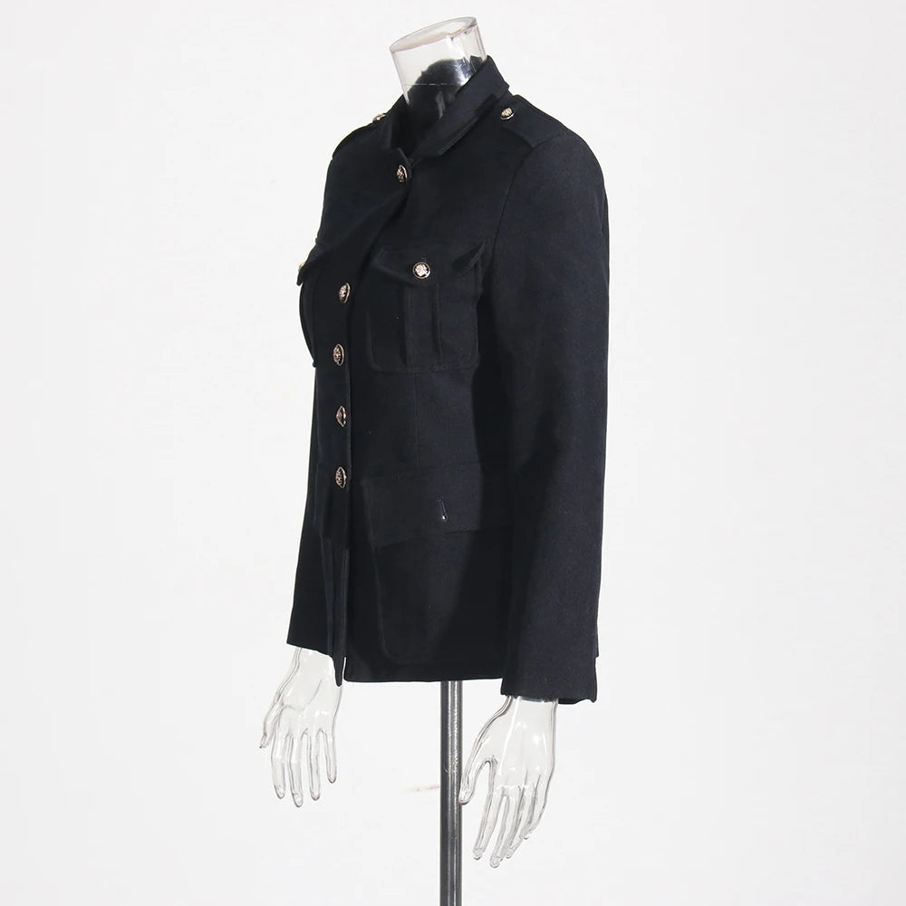 TWOTWINSTYLE Colorblock Casual Coats For Women Stand Collar Long Sleeve Patchwork Single Breasted Chic Jackets Female Clothing