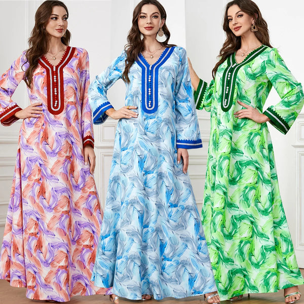 Jewel Embroiled Dress Fashion Kaftan Arab Dubai Robe Women's Wear Muslim Fashion Abaya 2024 Maxi Dress Islam Clothes Summer New