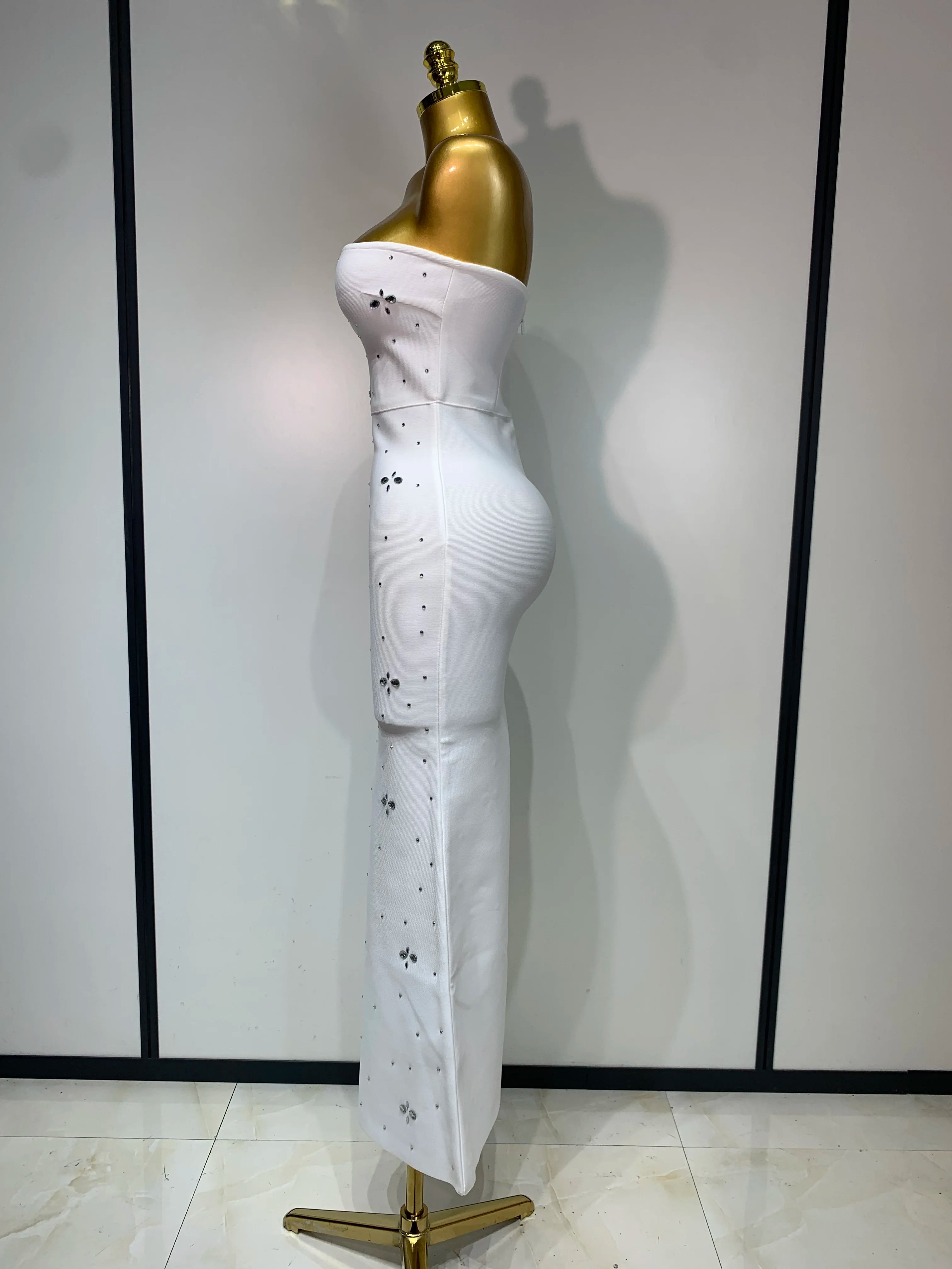 Luxury Rhinestone Sexy Strapless Backless Long Bodycon Bandage Dress 2025  White Elegant Evening Party Birthday Club Dress