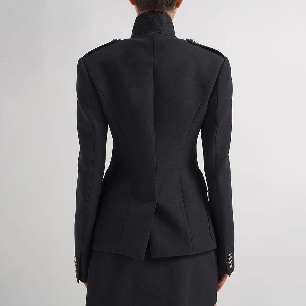 TWOTWINSTYLE Colorblock Casual Coats For Women Stand Collar Long Sleeve Patchwork Single Breasted Chic Jackets Female Clothing