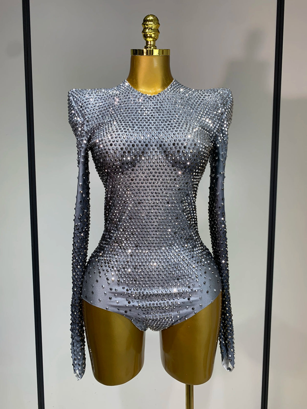 Sparkle Silver Rhinestones Stretch Bodysuits 2025 Women Luxury Birthday Evening Party Sexy Nightclub Singer Stage Costume