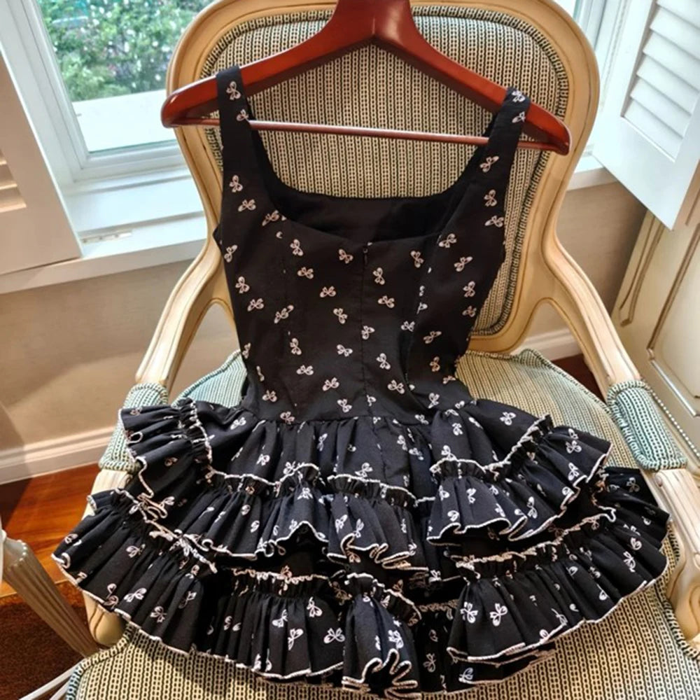 TWOTWINSTYLE Colorblock Slimming Temperament Dresses for Women Square Neck Sleeveless Patchwork Printing Mini Dress Female New