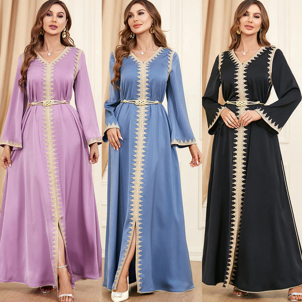 2024 Autumn Abaya for Elegant Women Muslim Gulf Jalabiya Split Hem Maxi Dress Turkey Eid Party Kaftan Morocco Vestido Dubai Gown