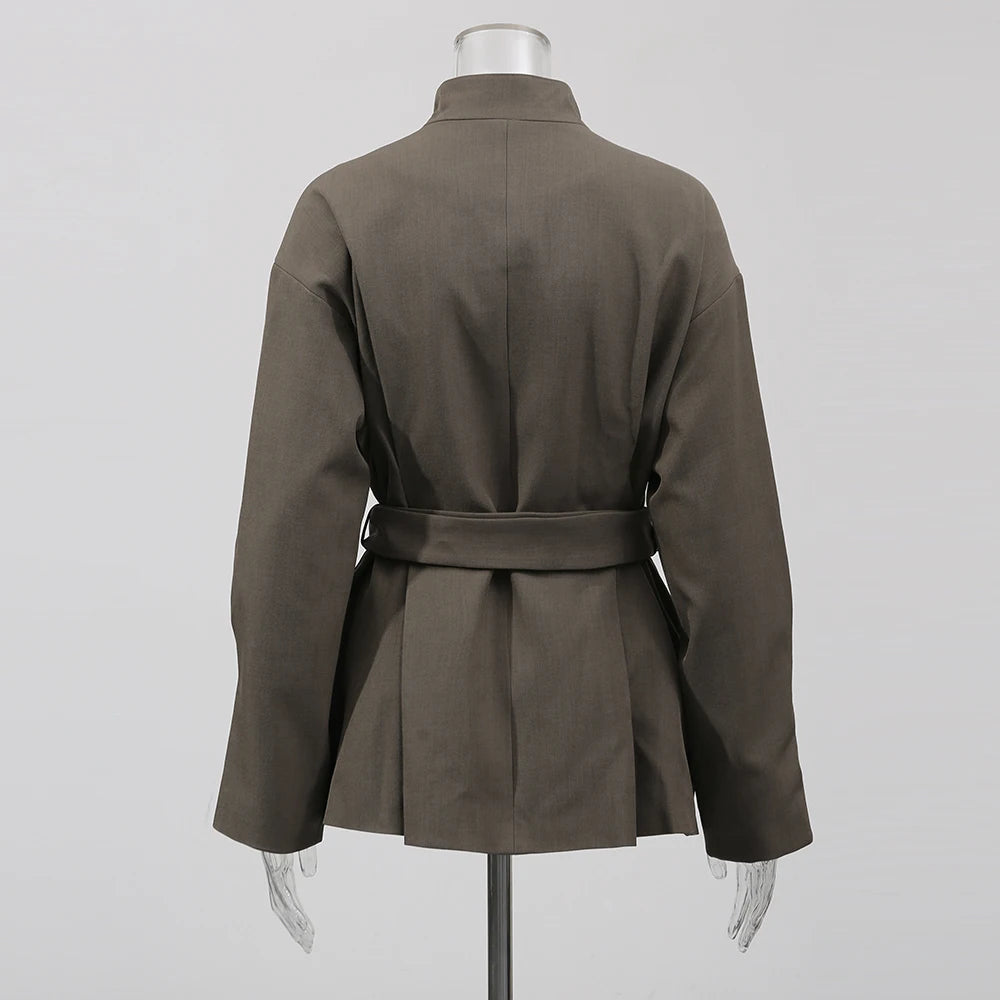 TWOTWINSTYLE Solid Loose Spliced Single Breasted Fashion Jackets for Women Round Neck Long Sleeves Temperament Jacket Female New