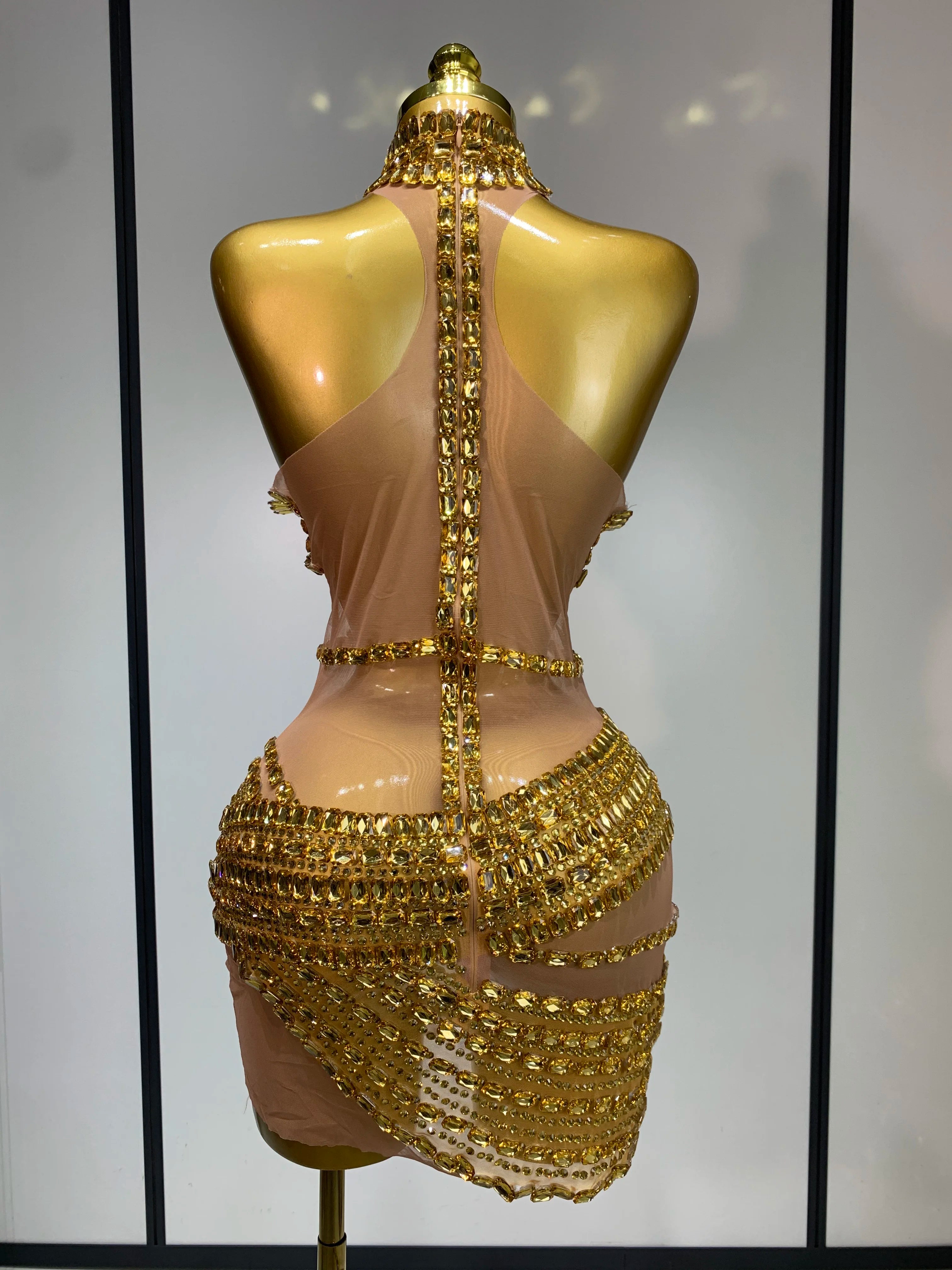 Sparkly Rhinestone Short Dress for Women Sexy Party Celebrate Birthday Dress Photo Shoot Performance Stage DJ Singing Costumes