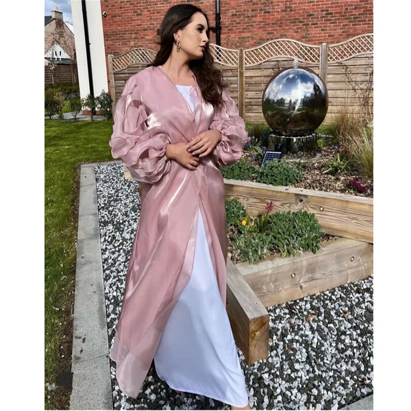 2024 Summer Elegant Women Muslim Open Abayas Cardigan Long Maxi Dresses Turkey Kimono Ramadan Kaftan Arab Robe Belt Dubai Caftan