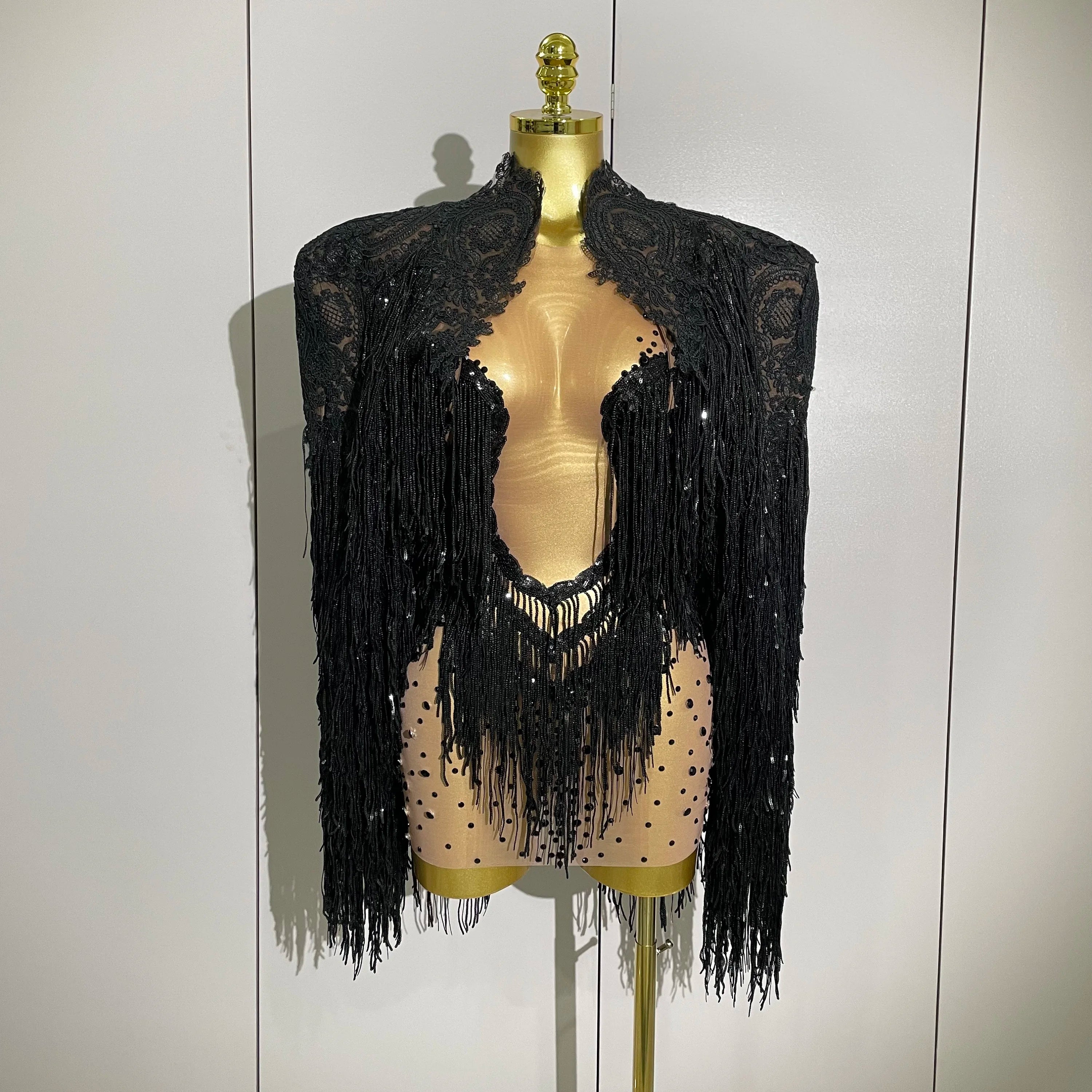 2025New Arrival Luxury Sparkly Rhinestone Sequin Tassel Coat Skirt 2Pcs Women Birthday Party Nightclub Stage Performance Costume