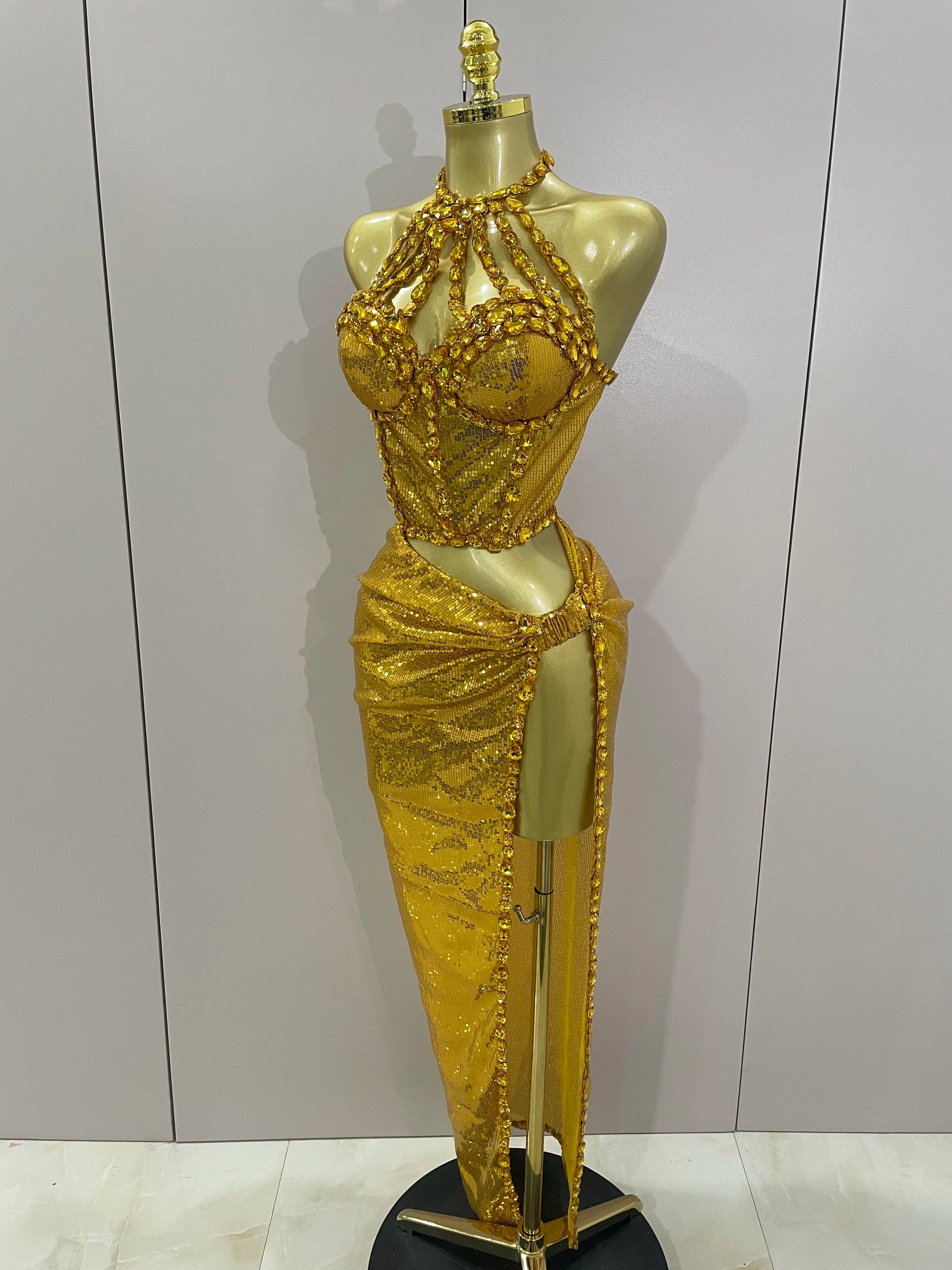 Sexy Luxury Shiny Diamond Sequins Cocktail Dress 2Pcs Set 2025New Women Evening Celebrate Birthday Party Nightclub Stage costume