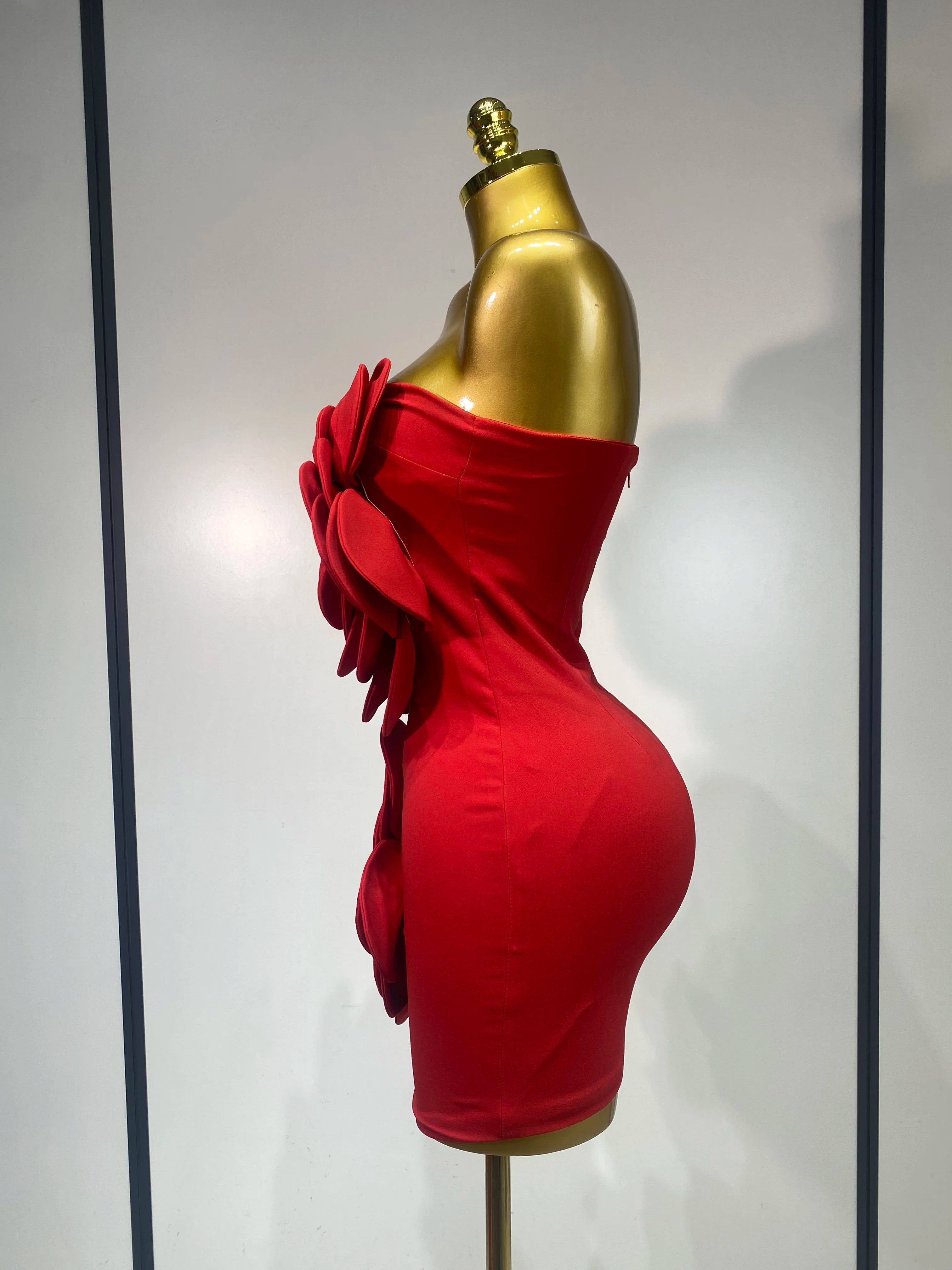 Women Sexy Strapless Backless Flower Red Mini Bodycon Dress 2025 Celebirty Elegant Evening Club Party Luxury Birthday Dresses