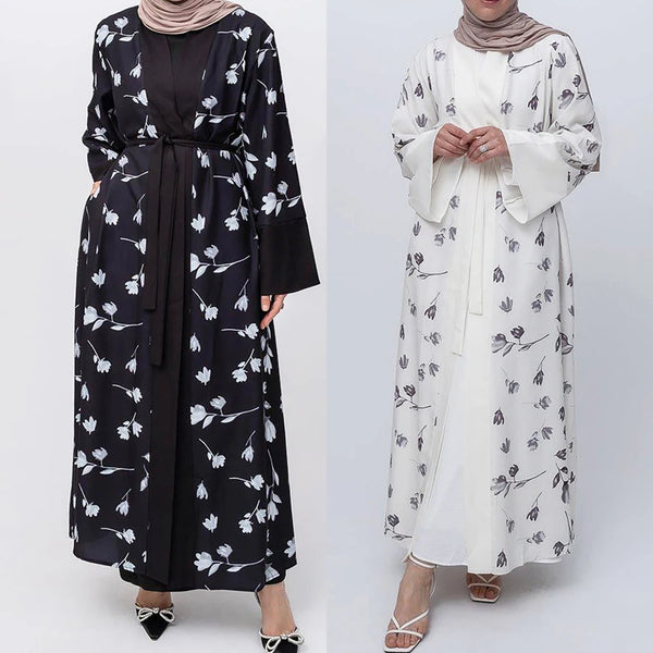 Floral Print Women Muslim Open Abaya Cardigan Maxi Dress Turkey Arabic Robe Eid Ramadan Kaftan Islamic Kimono Caftan Dubai Femme