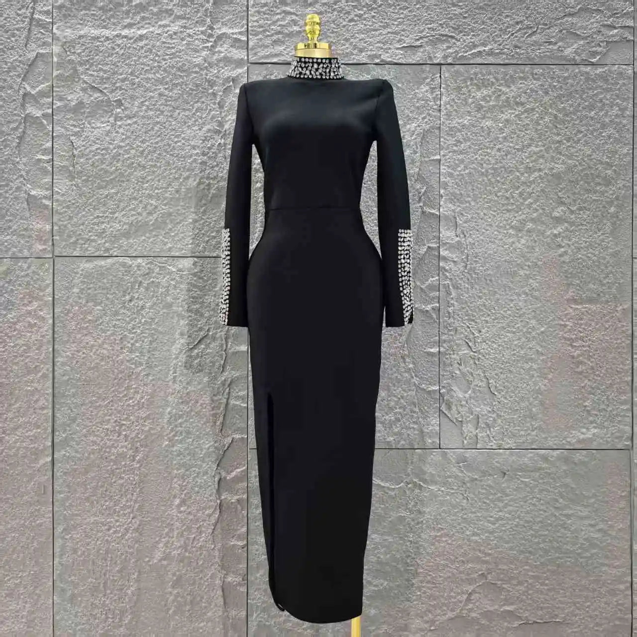 Women Long Sleeve Sexy Shinning Crystal Bodycon Long Bandage Dress Evening Party Celebrate Red Carpet Fashion Outfit Wholesale