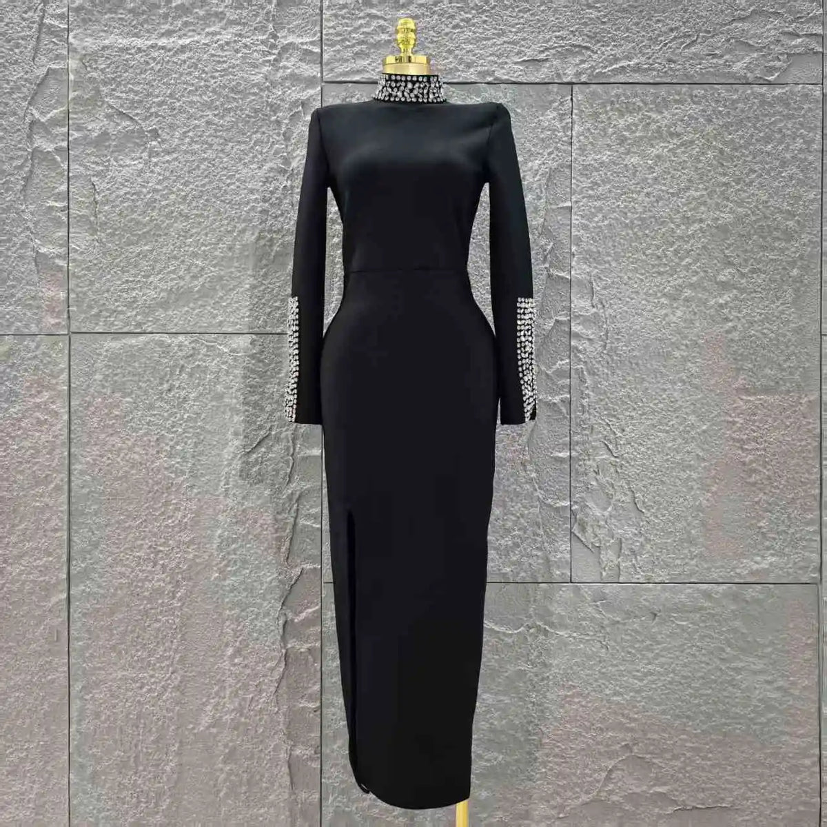 Women Long Sleeve Sexy Shinning Crystal Bodycon Long Bandage Dress Evening Party Celebrate Red Carpet Fashion Outfit Wholesale