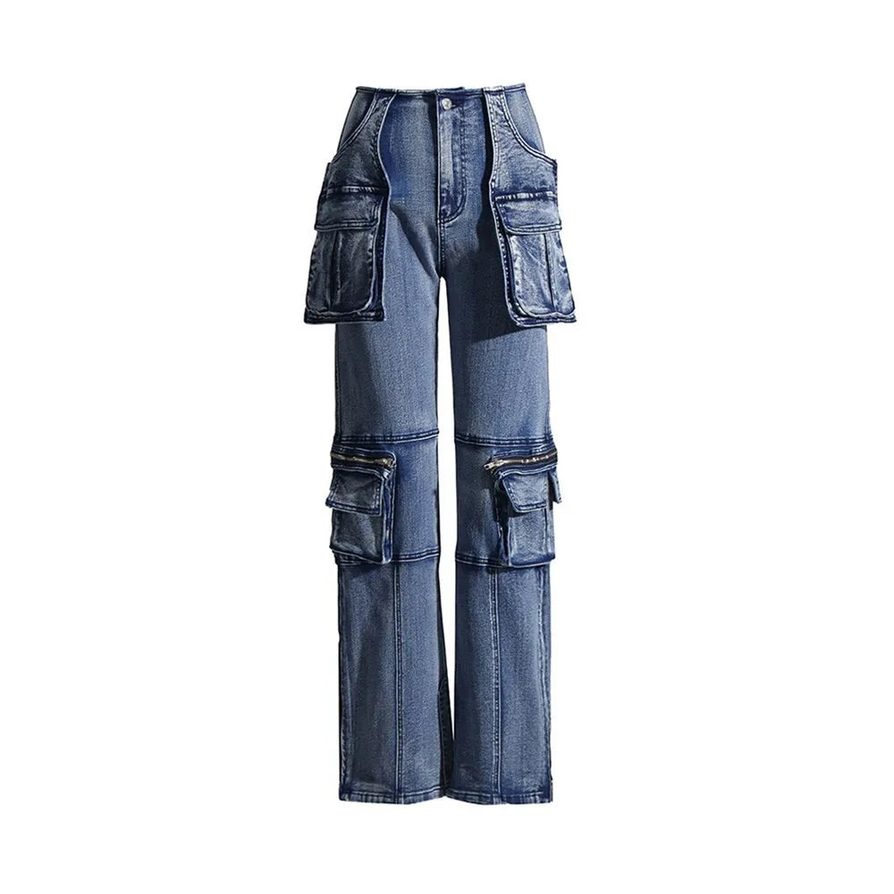 TWOTWINSTYLE Denim Vintage Two Piece Sets For Women Strapless Sleeveless Tops High Waist Spliced Pockets Pant Casual Set Female