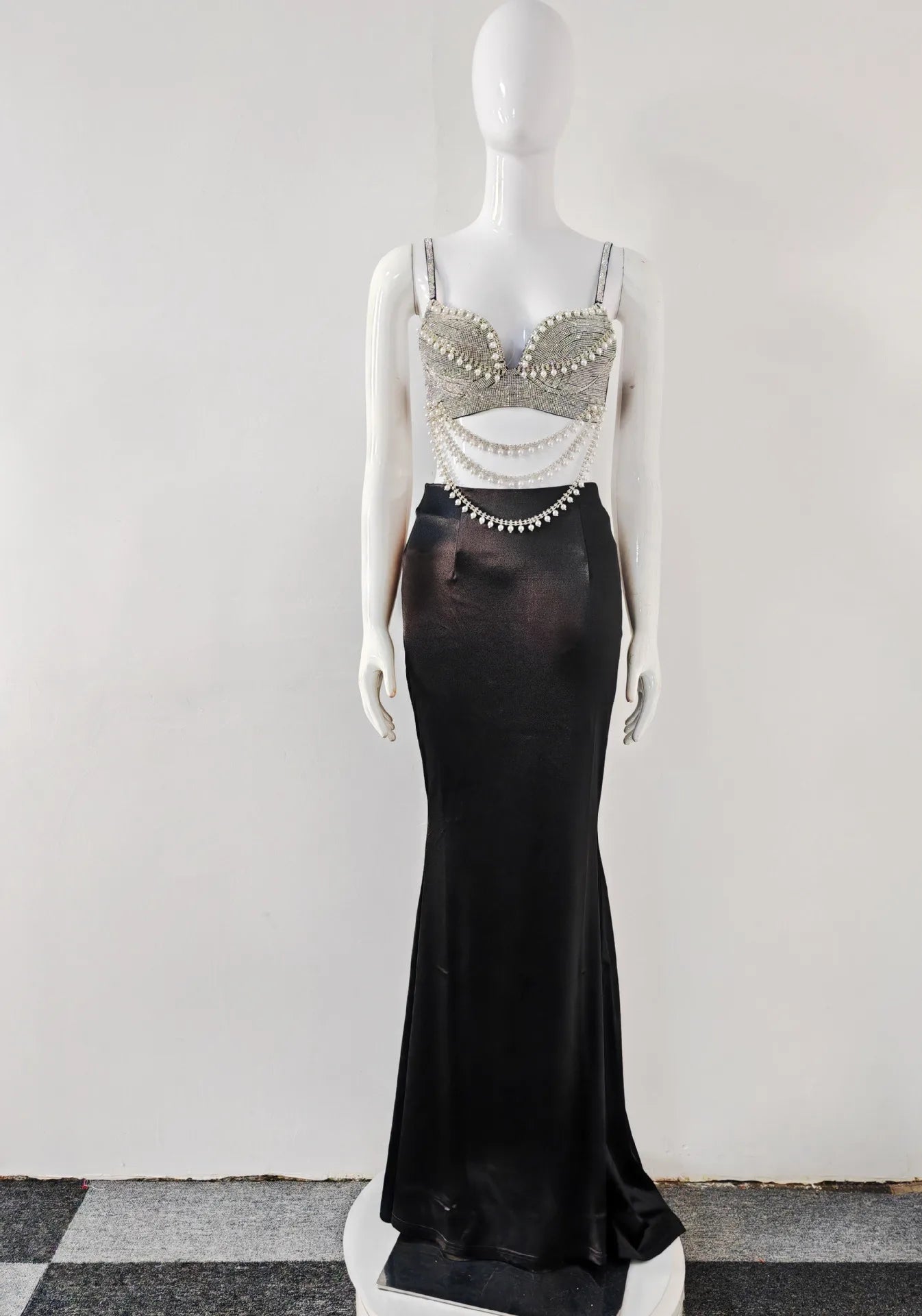 2025 New Summer Women Sexy Shinning Crystal Tops 2 Pieces Bodycon Long Dress Elegant Evening Birthday Party Cocktail Outfit