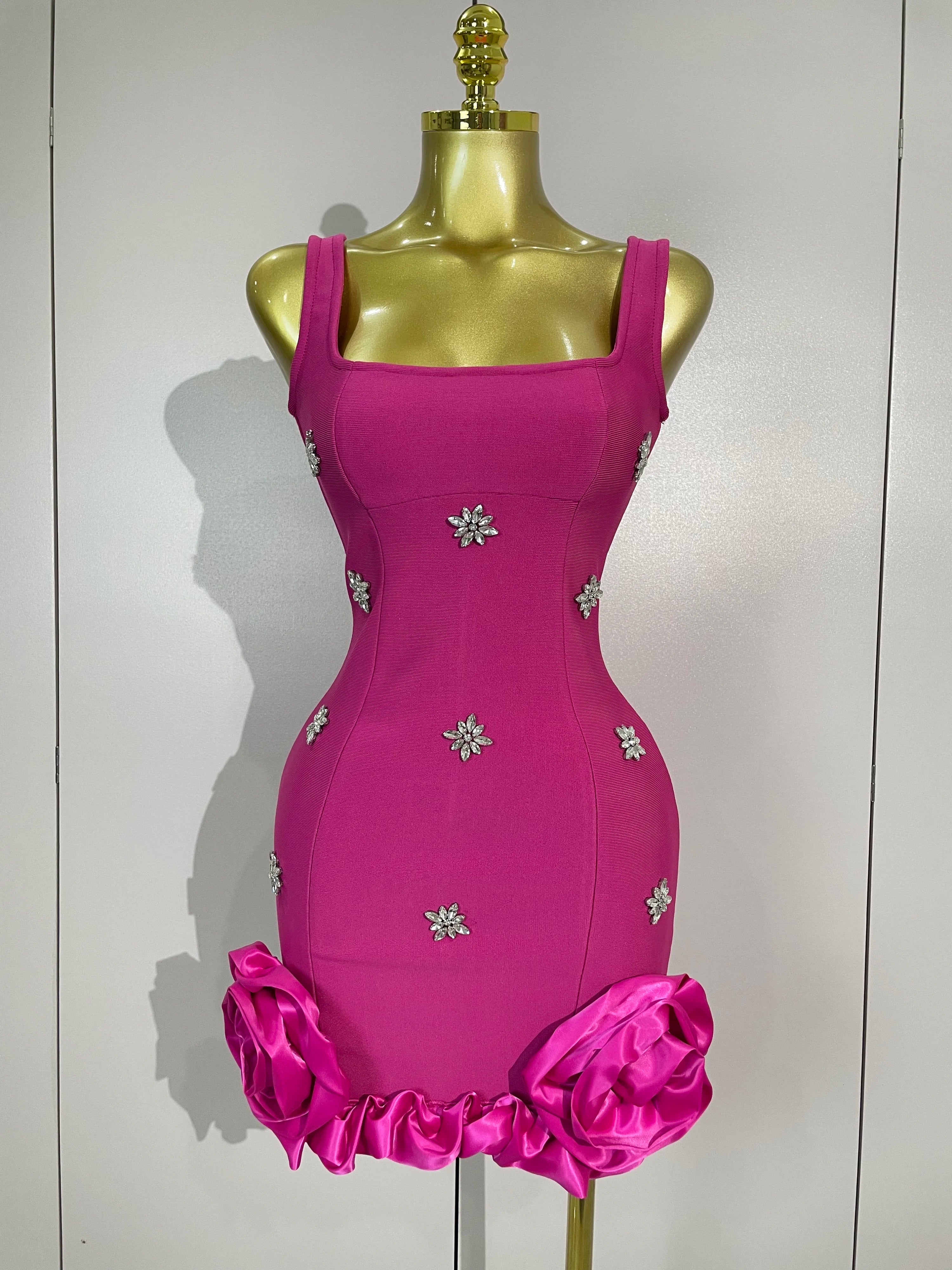 2025 New STyle Shining Crystal Women Sleeveless Bodycon Mini Bandage Dress Elegant Ruffles Cute Birthday Party Celebrate Dress