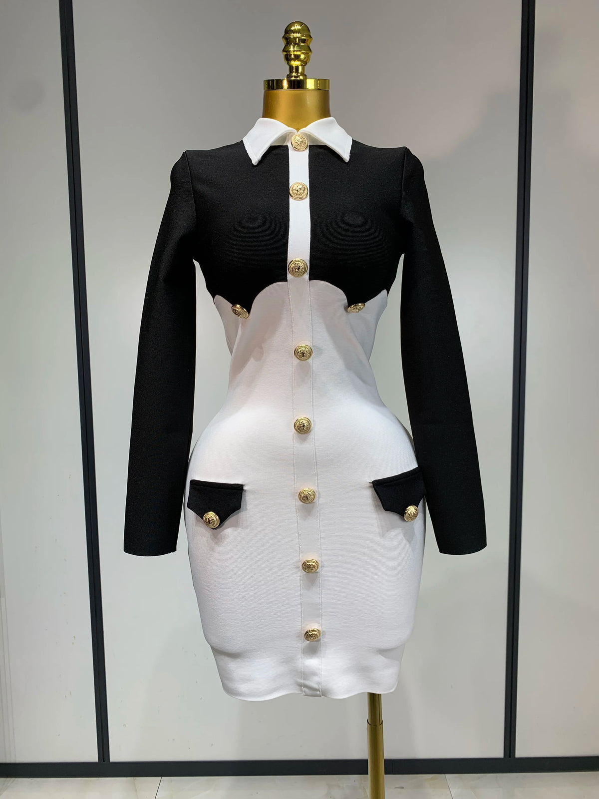 Women Long Sleeve Elastic Bodycon Short Bandage Dress 2025 High Street Office Lady Formal Elegant Business Club Party Dresses