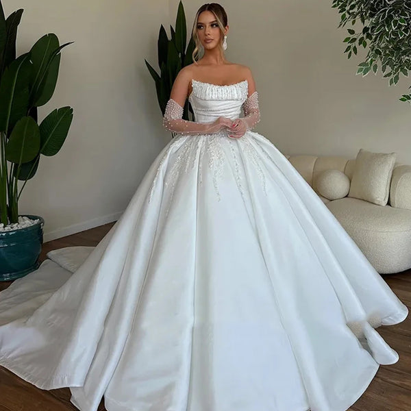 Luxurious Elegant Wedding Dresses Sexy Backless Mermaid Simple Off Shoulder A-Line Fluffy Princess Style Mopping Bride Gowns