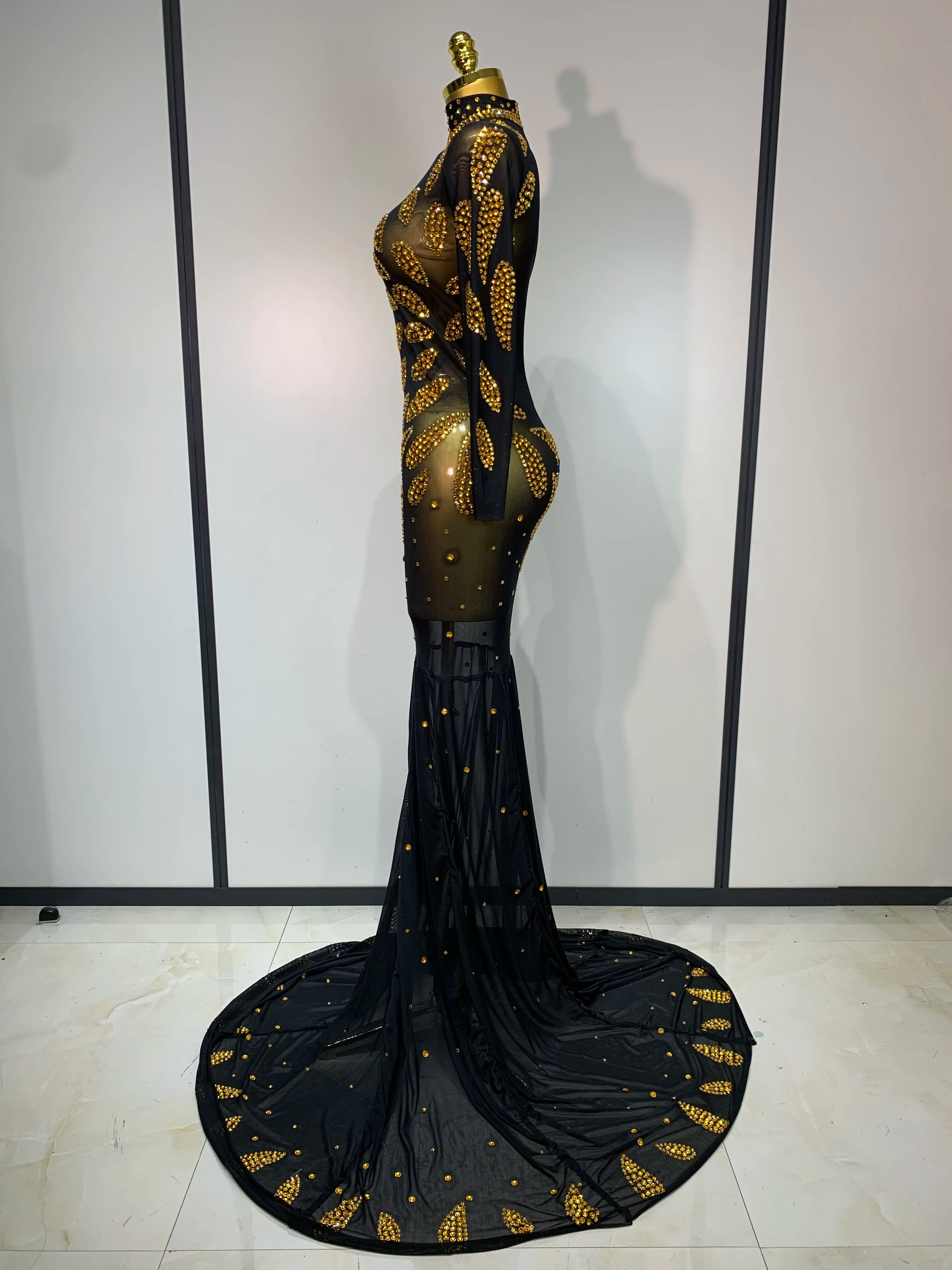 High Quality Stage Perform Dress Sexy Mesh Transparent Maxi Long Dress Nightclub Outfit Singer Dance Costume Elegant Party Dress
