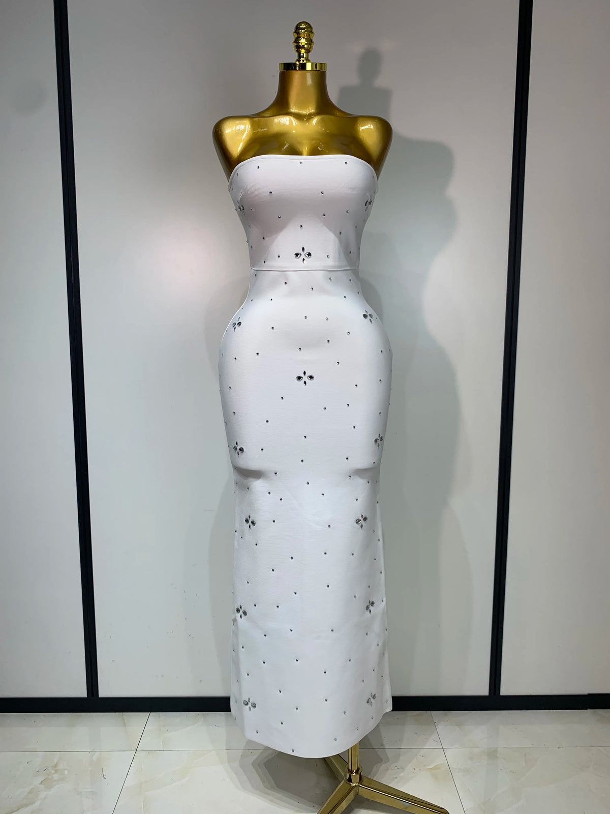 Luxury Rhinestone Sexy Strapless Backless Long Bodycon Bandage Dress 2025  White Elegant Evening Party Birthday Club Dress