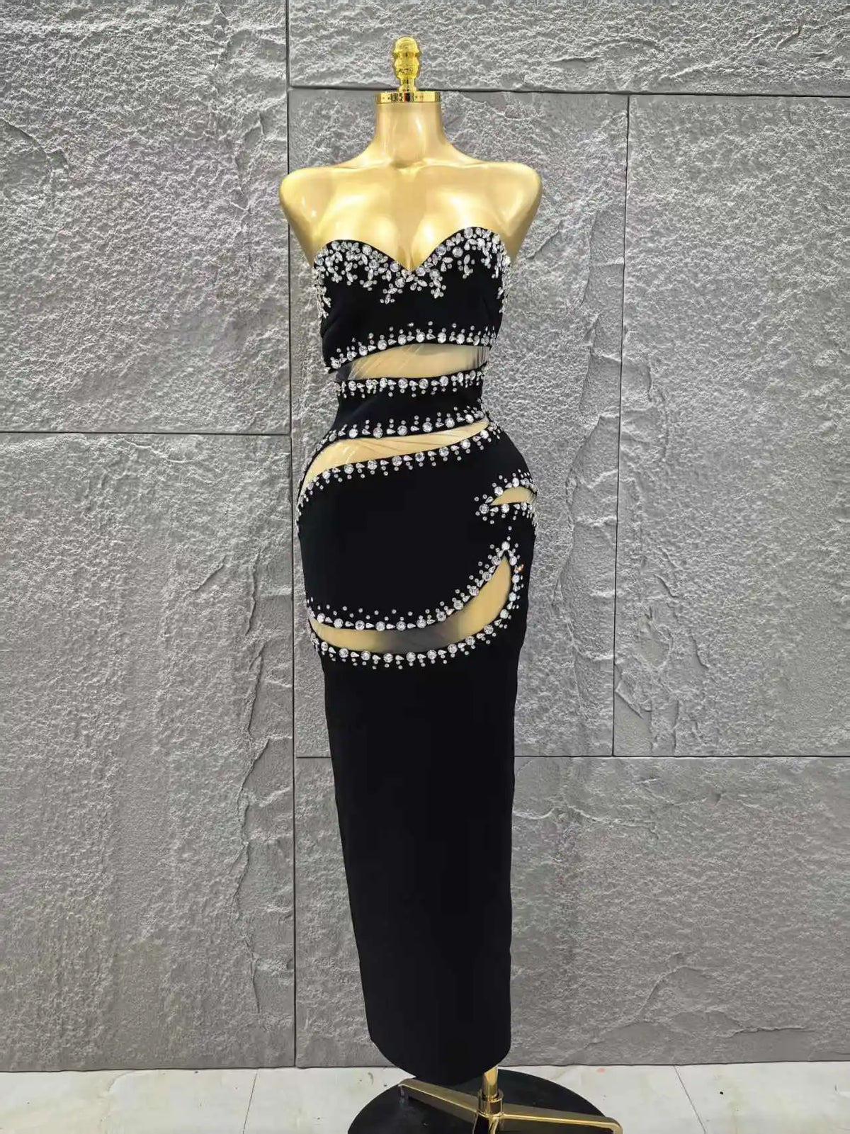 Top Quality Women Sexy Strapless Shinning Crystal Mesh Bodycon Long Bandage Dress Evening Party 2025 New Birthday Outfit
