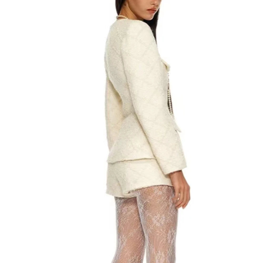 TWOTWINSTYLE Solid Temperament Two Piece Sets For Women O Neck Long Sleeve Coat High Waist Shorts Elegant Set Female Fashion New