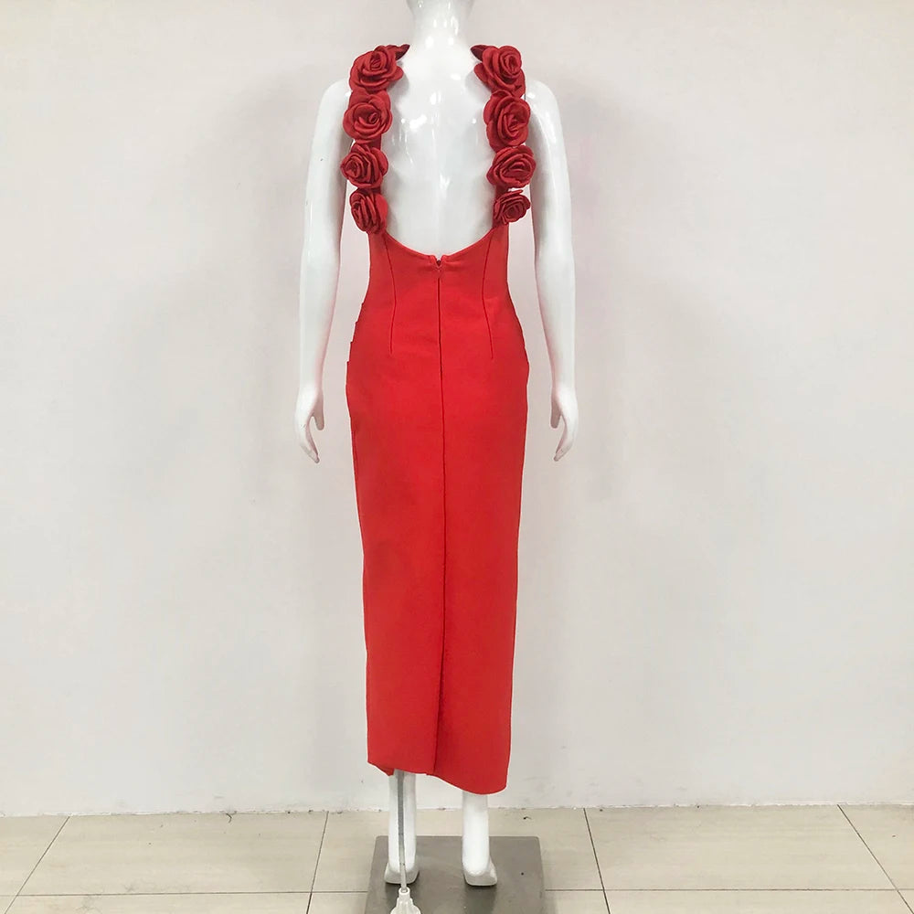 Red Color Women Sexy Off the Shoulder Florals Bodycon Long Bandage Dress Wedding Party Mermaid Celebrate Outfit Vestido
