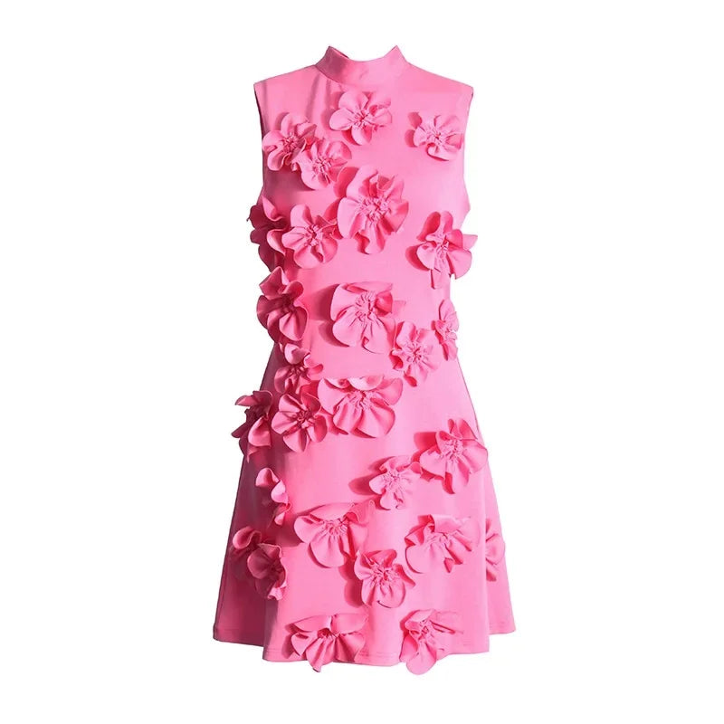 Elegant Ladylike Short Skirt Heavy Embroidery Splicing Belted Dress Women's Fashion Spring New Arrival Sleeveless Dress