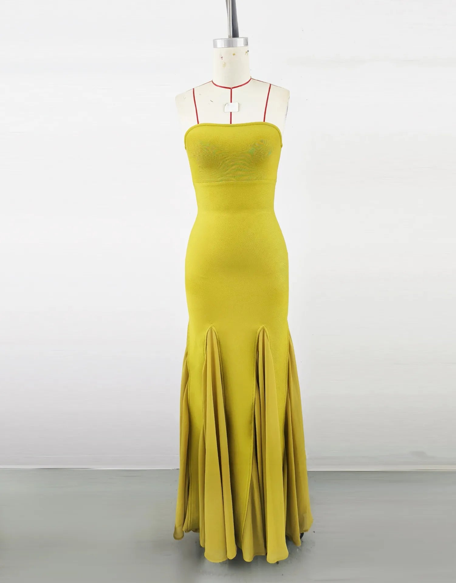 2025 New Fashion Yellow Color Women Sexy Strapless Bodycon Bandage Long Dress Celebrate Birthday Party Evening Outfit Wholesale