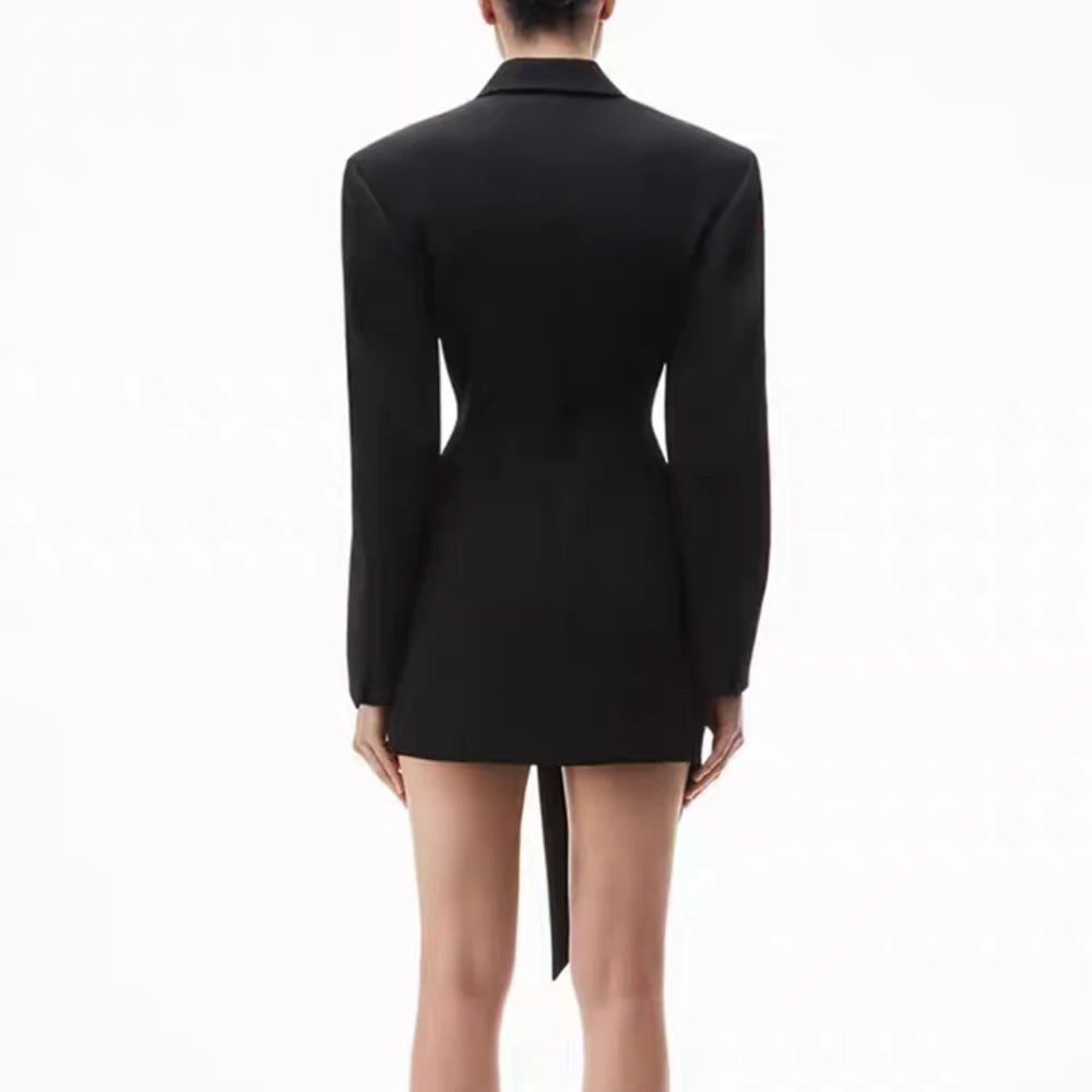TWOTWINSTYLE Solid Minimalist Blazer For Women Notched Collar Long Sleeve Patchwork Pockets Irregular Coat Female Fashion Style
