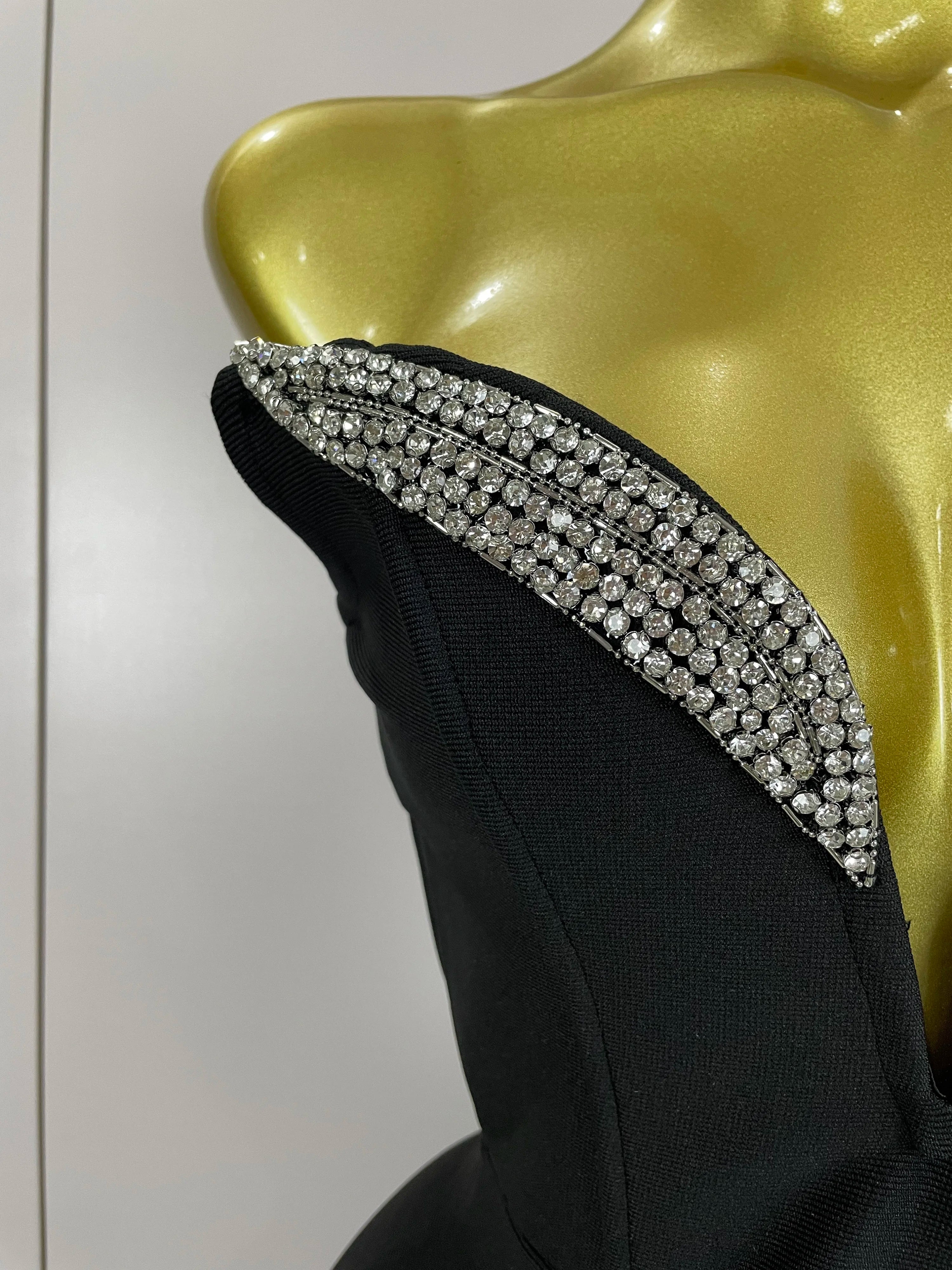2025 Women Sexy Strapless Sparkly Rhinestones Bodycon Bandage Long Dress Fashion Celebrate Evening Party Luxury Birthday Dresses