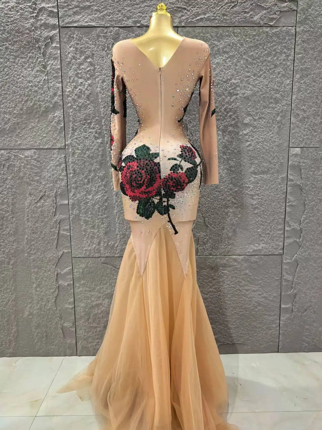 Women Long Sleeve High Stretch Shinning Rhinestones Bodycon Long Maxi Dress Celebrate Evenign Party Bar Singer Stage Wear