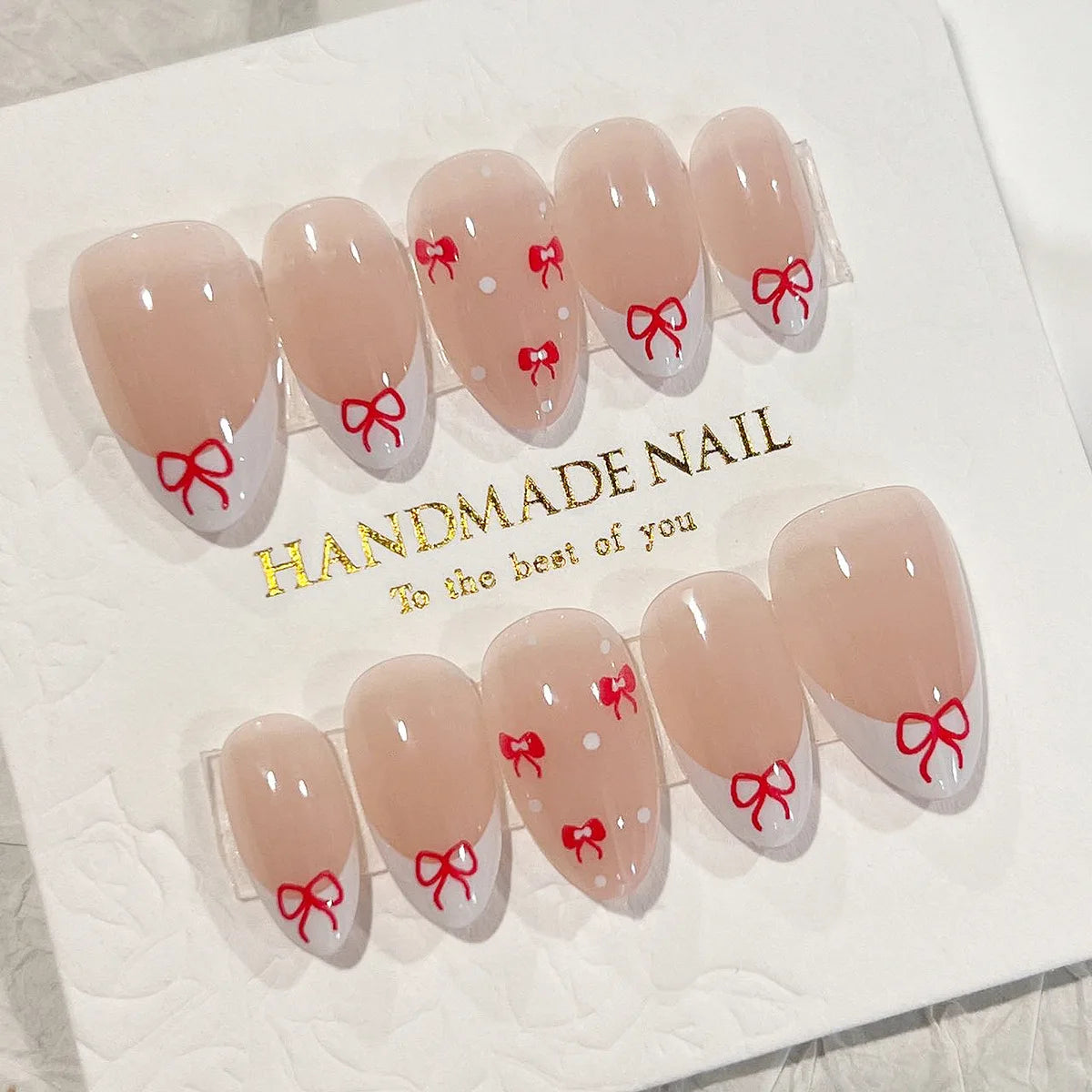 Handmade French Fake Nails Blush Pink Press on Nails 3D Alloy Bowknot Design Star Decor Wearable False Nails for Y2k Girls 24Pcs
