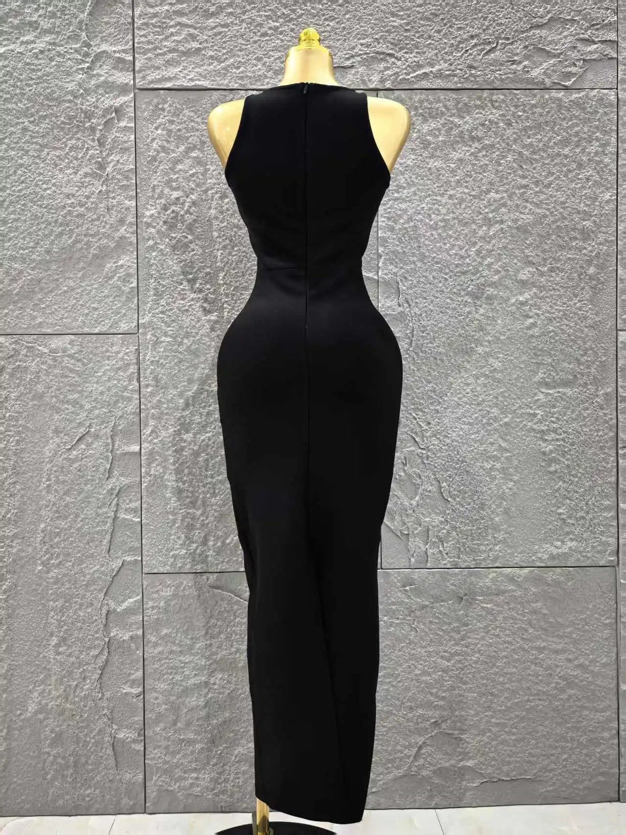 Top Quality Women Sleeveless Sexy Keyholes Shinning Diamond Bodycon Long Bandage Dress Evening Party Celebrate Cocktail Dress