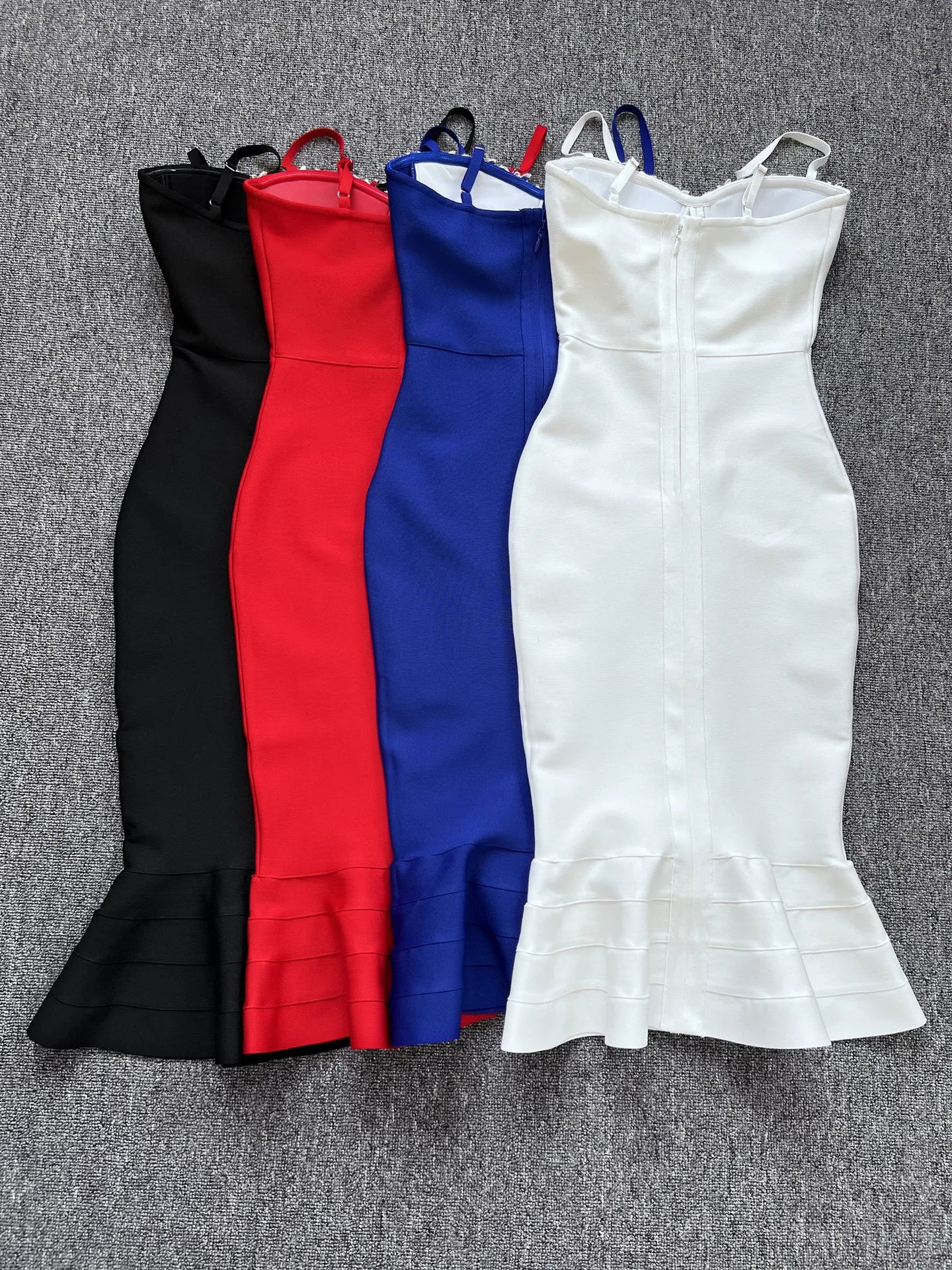Women Sexy Long Style Fashion Bandage Dress Rayon Backless V Camisole Slim Bodycon Fashion Ruffle Edge Celebrity Party Dress