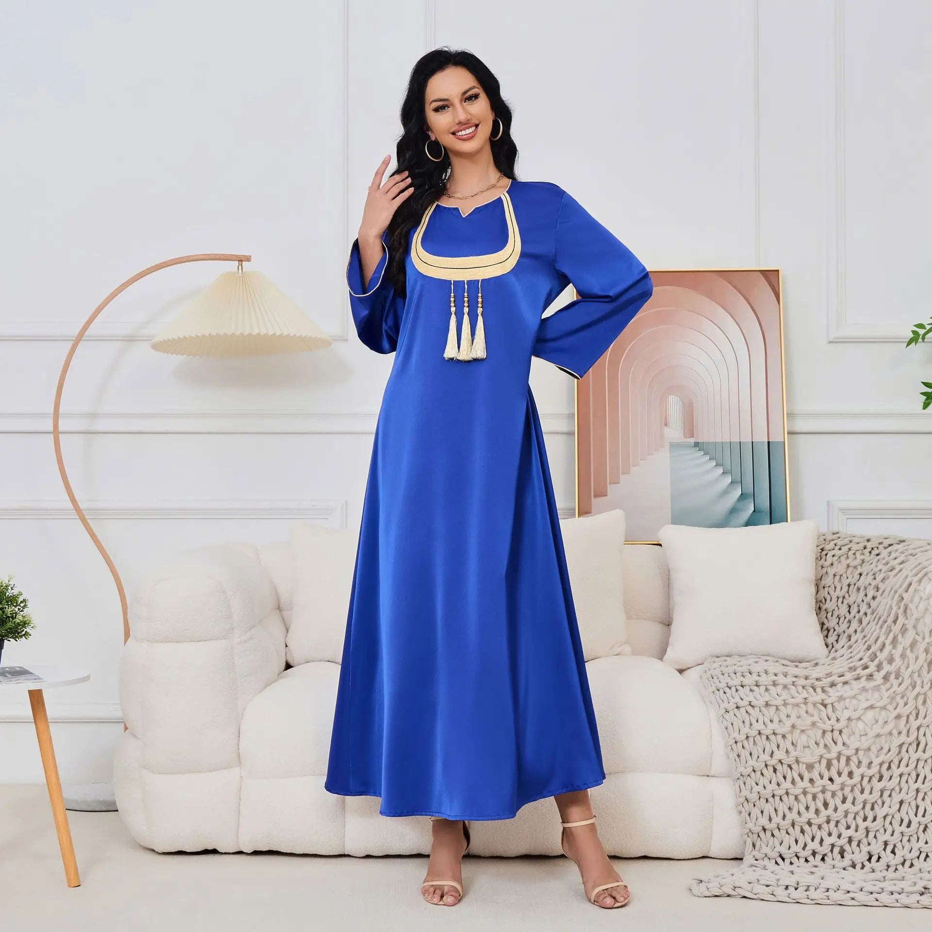 Ramadan Gurban Abaya For Women Ethnic Robe Muslim Jalabiya Arabic Woolen Collar Tassel Dress Dubai Middle East Islam Clothing