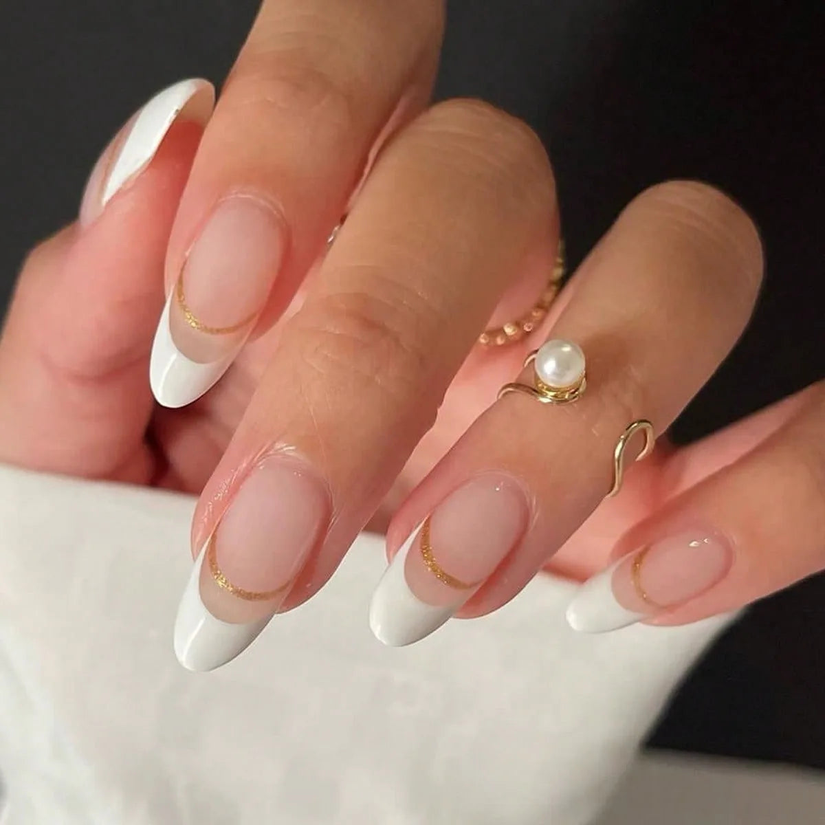 White French Style Fake Nails Gentle Pink Press on Nails 3D Bowknot Design Almond Charm Manicure Korean Fashion False Nail 24Pcs