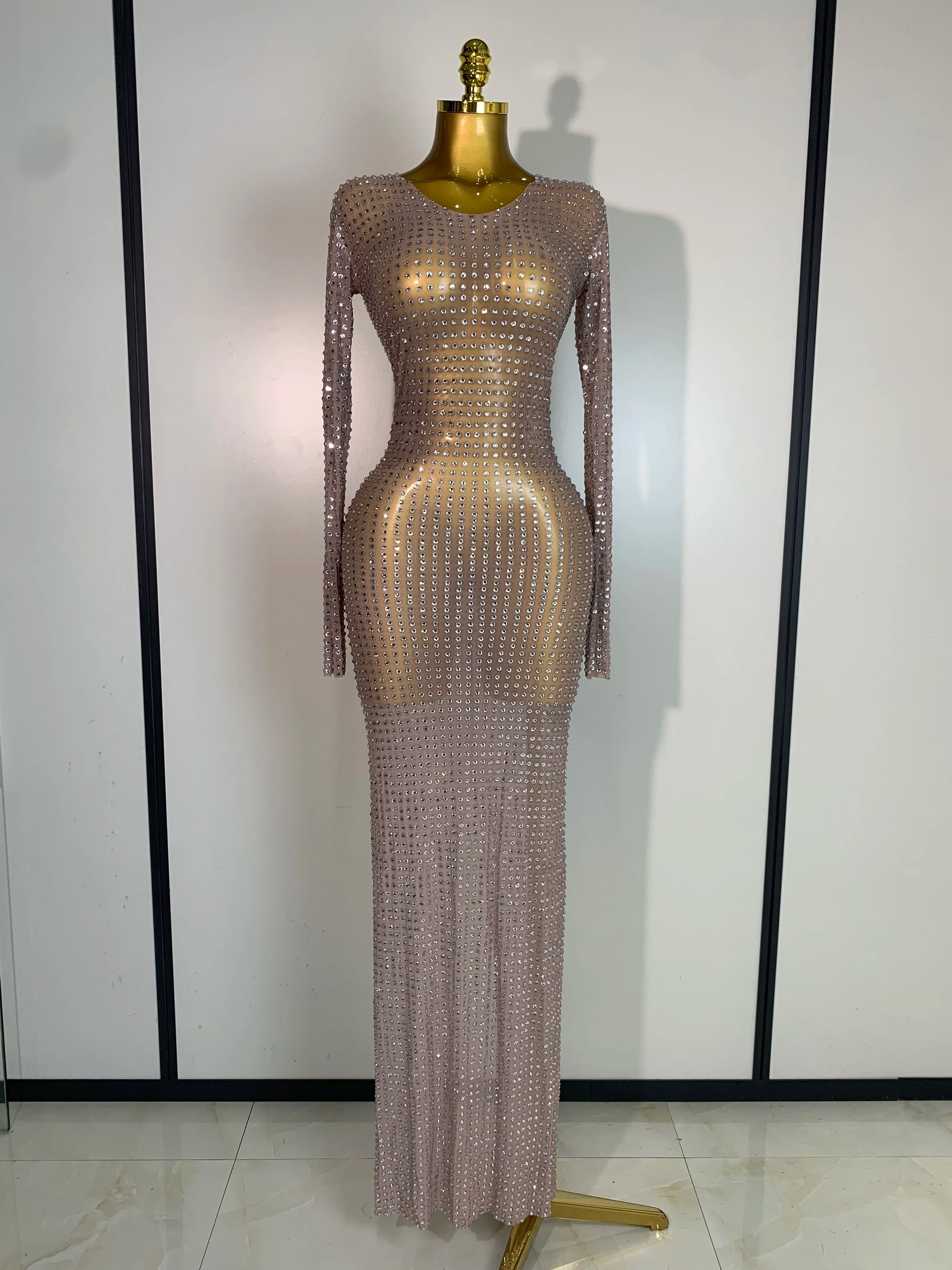 Sparkly Rhinestone Elegant Party Long Dress Celebrity Evening Luxury Birthday Nightclub Prom Gown Singer Dancer Stage Outfit