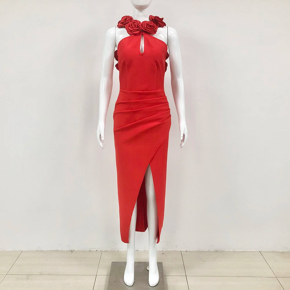 Red Color Women Sexy Off the Shoulder Florals Bodycon Long Bandage Dress Wedding Party Mermaid Celebrate Outfit Vestido