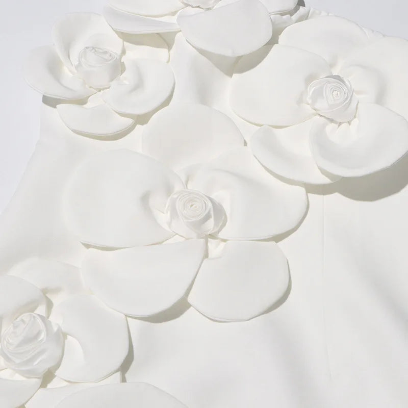 White Color Women Sexy Halter Backless Off the Shoulder Bodycon Mini Dress Florals Birthday Party Celebrate Vacation Dress