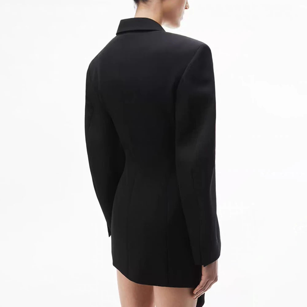 TWOTWINSTYLE Solid Minimalist Blazer For Women Notched Collar Long Sleeve Patchwork Pockets Irregular Coat Female Fashion Style