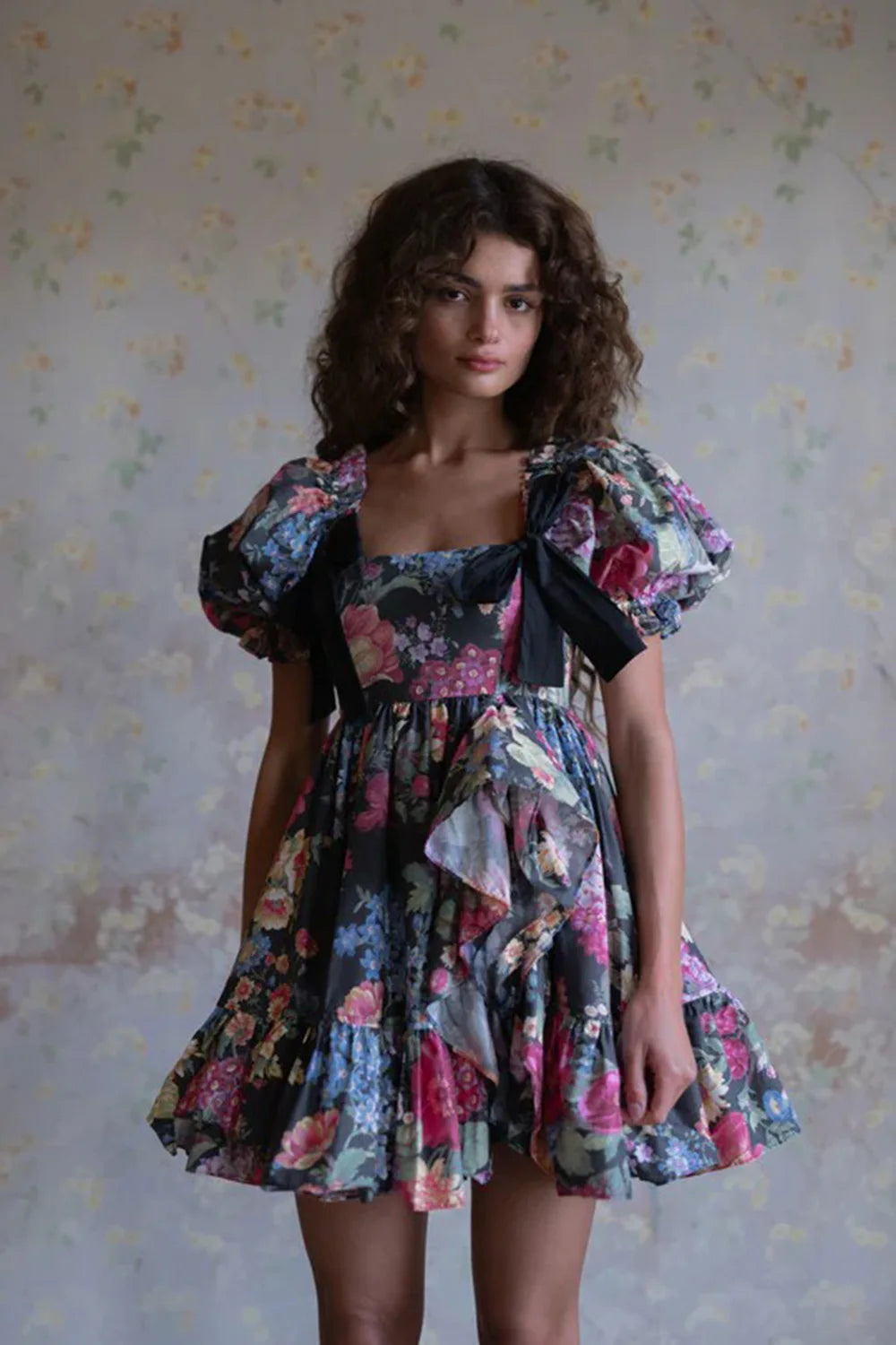 2025  Women Short Sleeve Square Collar Ball Gown Mini Dress Print Color Celebrate Girls's Vacation Celebrate Birthday Outfit