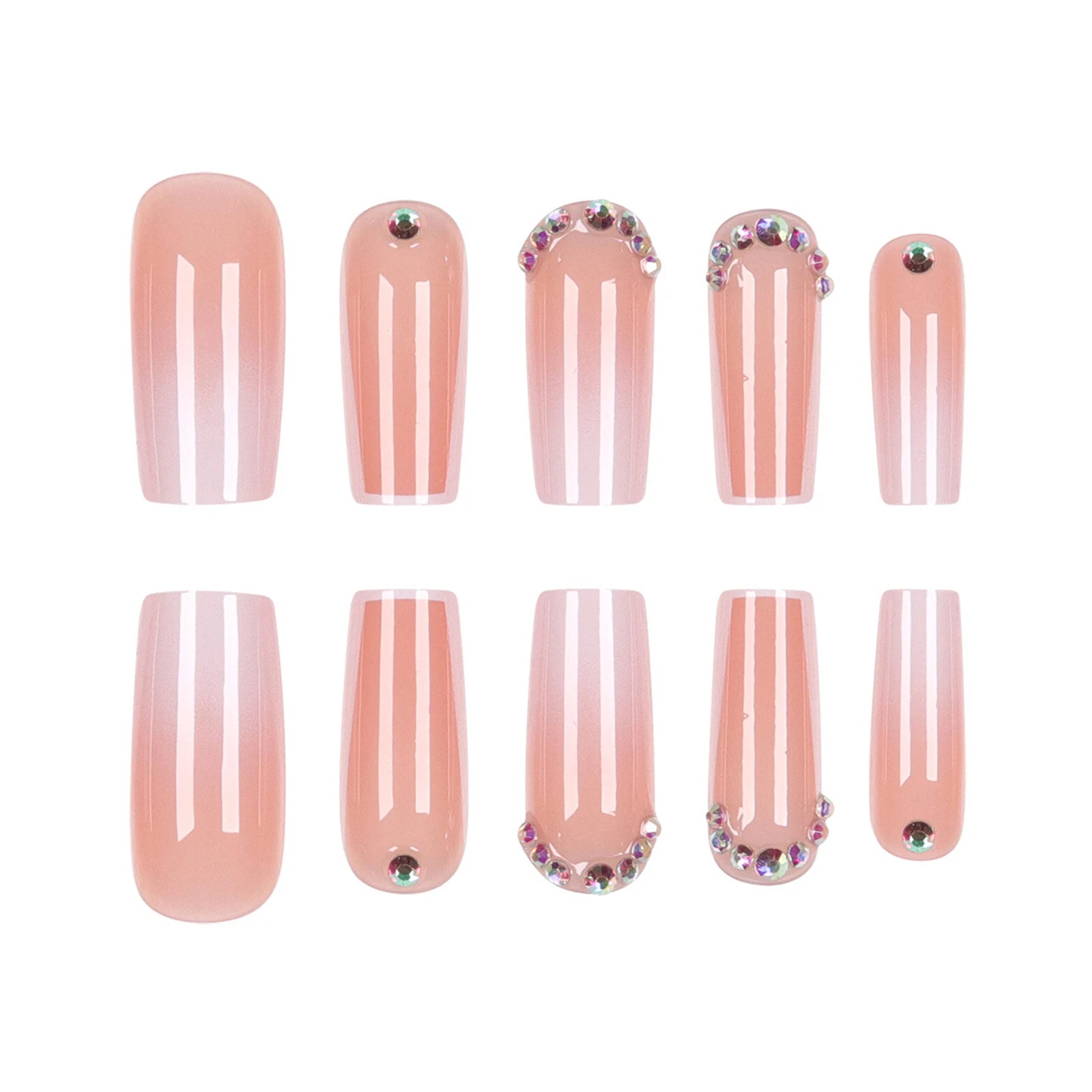 Mid-length Coffin False Nails Gradient Pink Press on Nails Diamond Designs Blush Pink Full Cover Fake Nails for Women and Girls