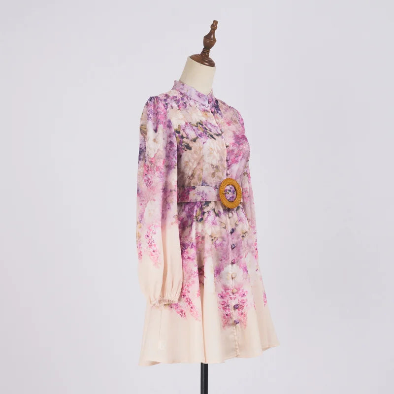 Shot Spot Niche Style Sleeve Single-Breasted Positioning Printing Women's Belt Pocket Short Skirt Large Swing Skirt