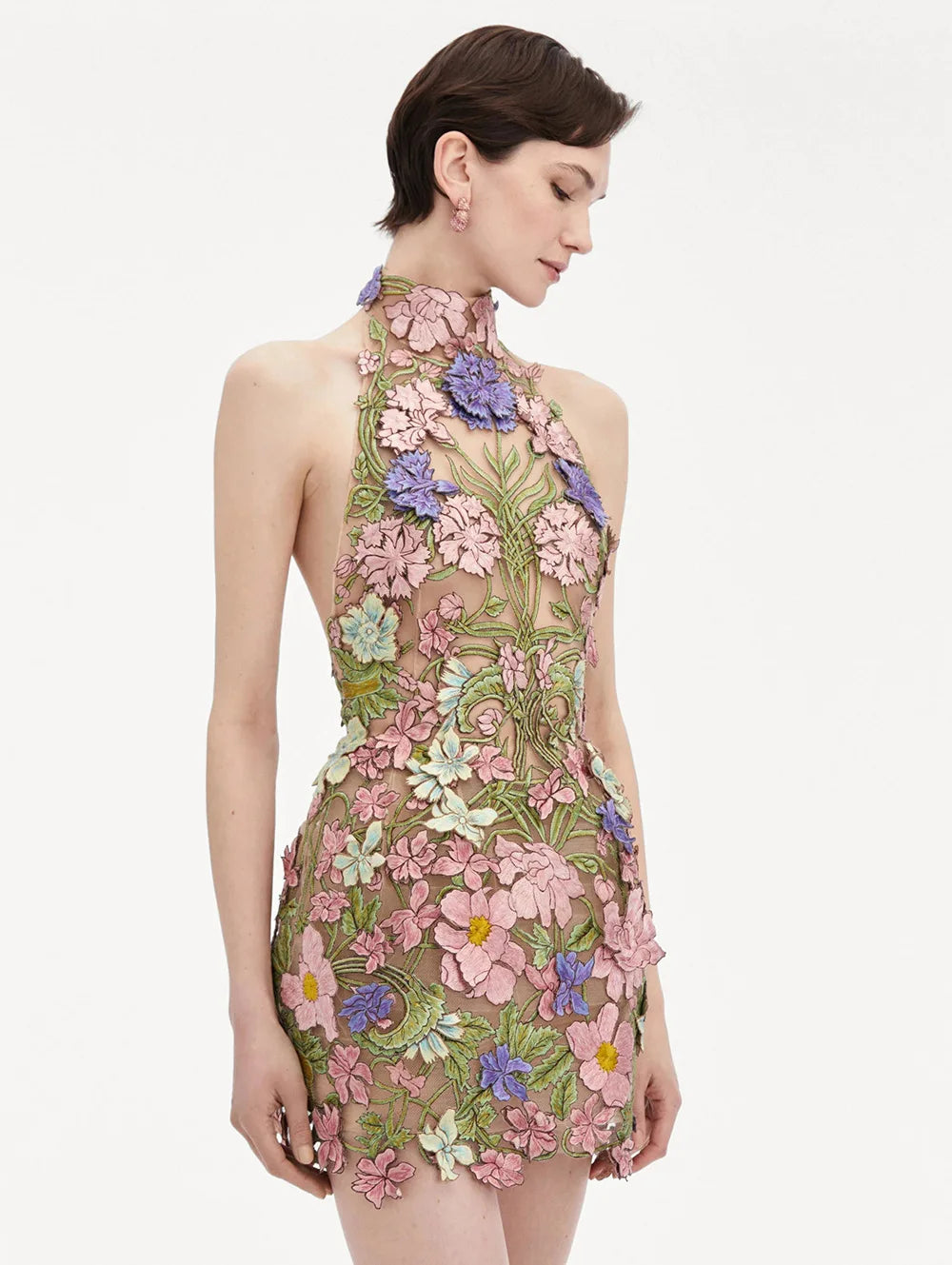 2025 New Arrival Women Sexy Halter Backless Embroidery  Bodycon Mini Dress Celebrate Birthday Party Girls' Vacation Dress