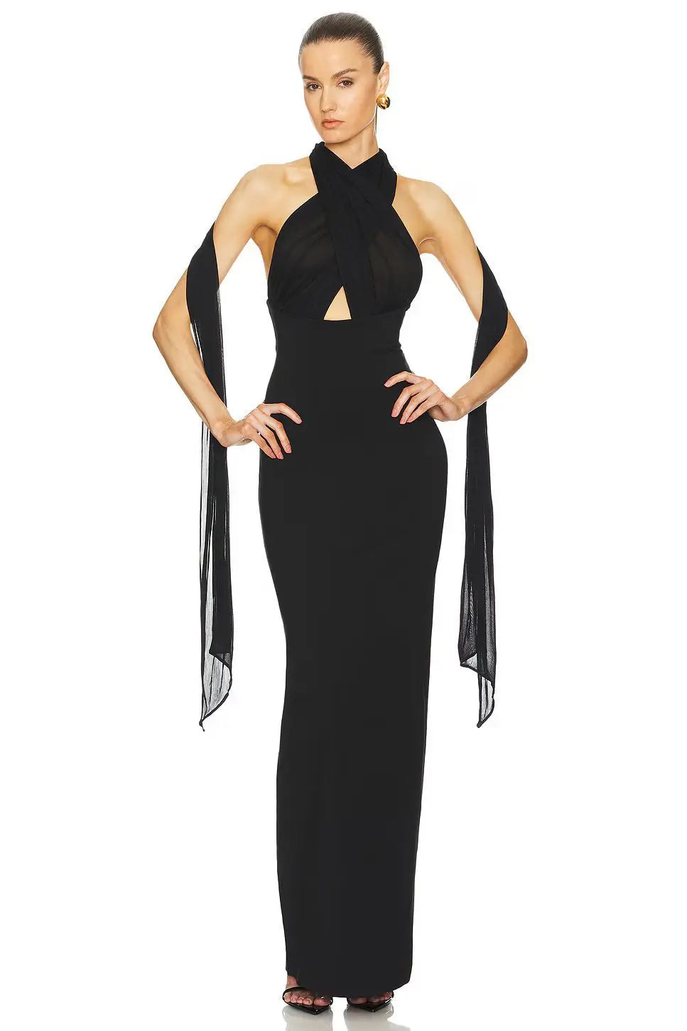 Black White Color Women Sexy Halter Off the Shoulder Sexy Mesh Long Dress Celebrate Evening Party Red Carpet Dress Wholesale