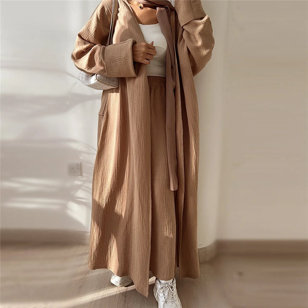 Open Abayas Kimono Muslim Women Cardigan Maxi Dress Islamic Clothing Dubai Saudi Robe Casual Kaftan Ramadan Eid Outwear Jalabiya
